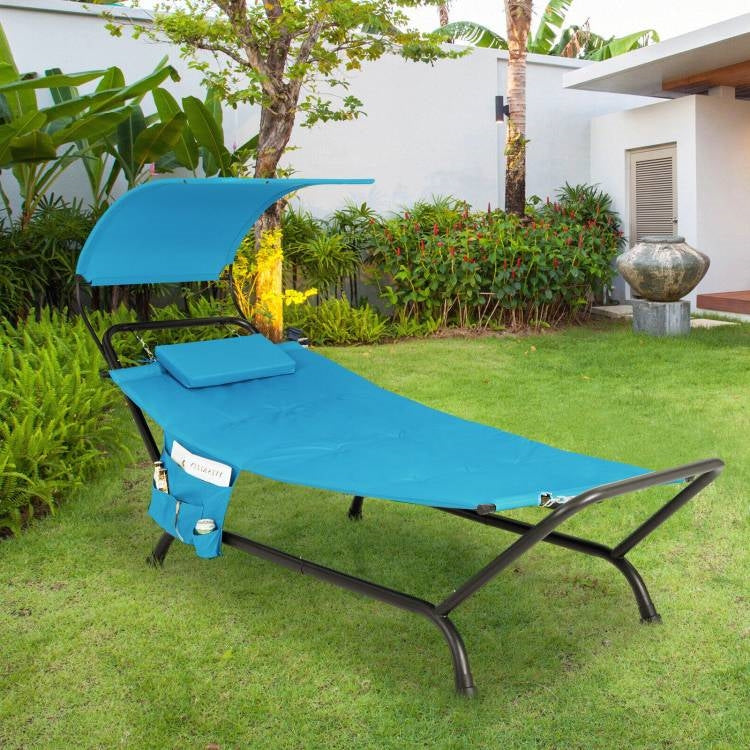 Blue Polyester Chaise Lounge Chair Hammock with Canopy and Storage Bag - OVERLANDERS Outfitter