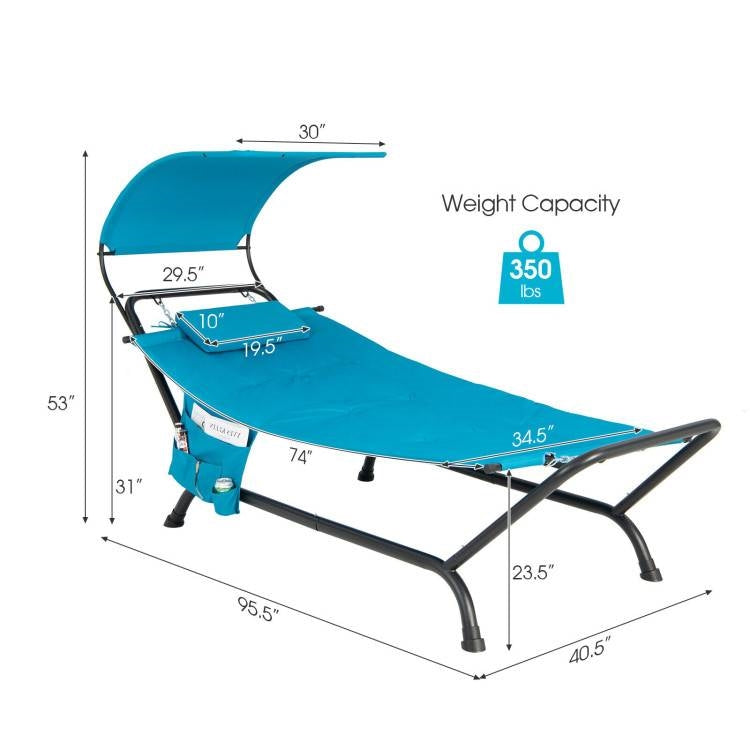 Blue Polyester Chaise Lounge Chair Hammock with Canopy and Storage Bag - OVERLANDERS Outfitter