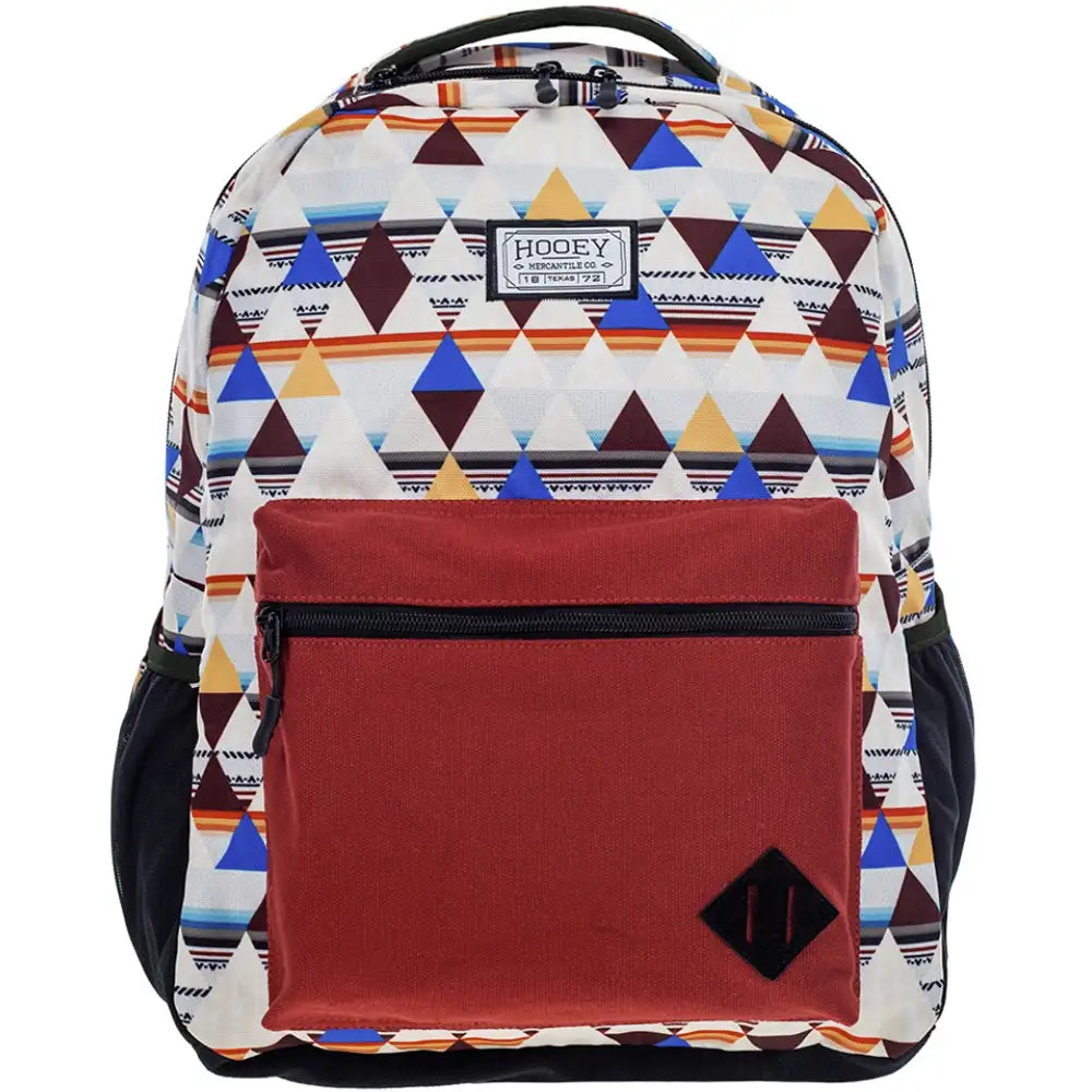 HOOey Recess Diamond Aztec backpack in cream and burgundy with geometric patterns, stylish accessories for casual wear.