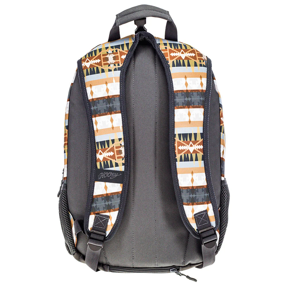 HOOey Rockstar Comanche Pattern backpack in charcoal and tan with adjustable straps and multiple compartments.