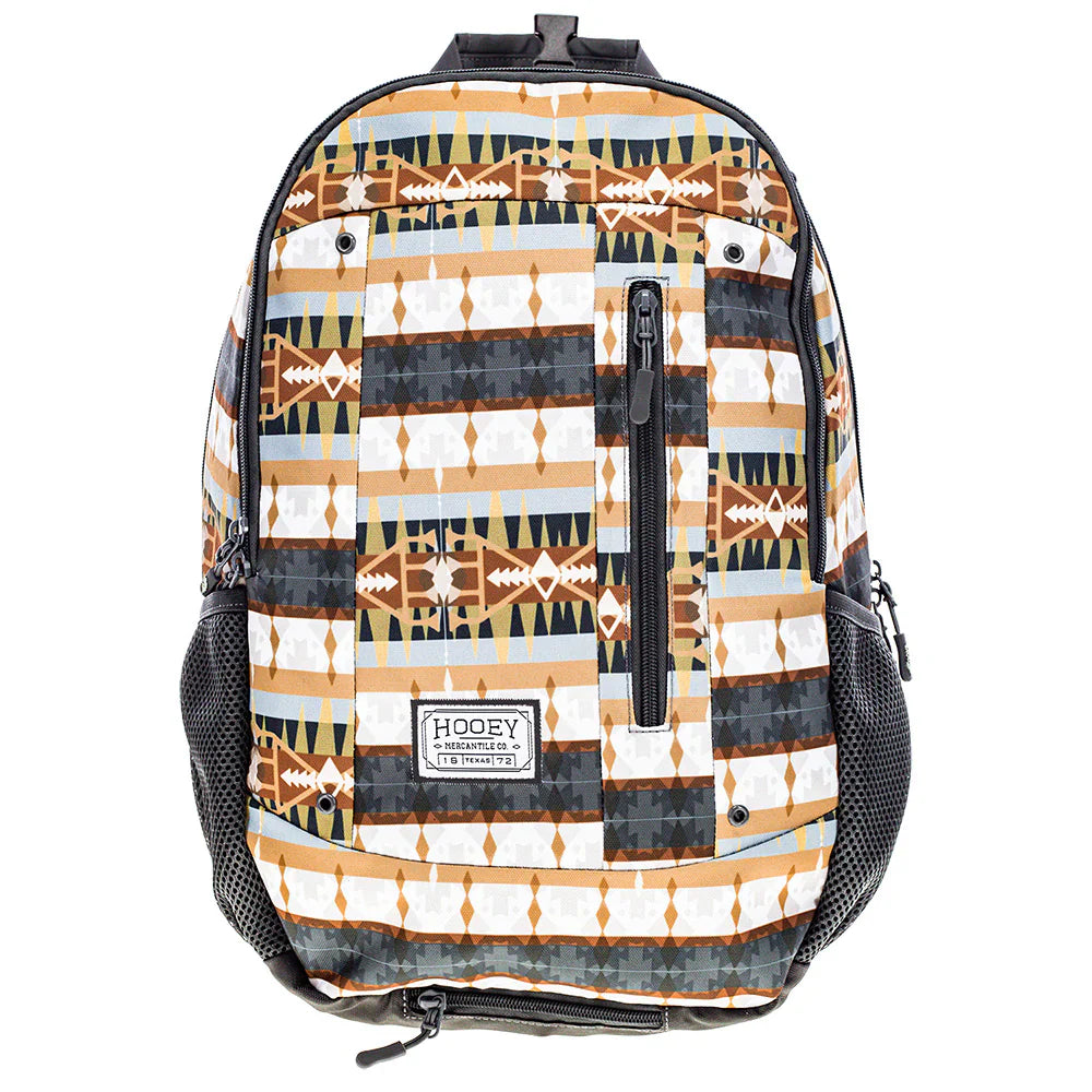 HOOey Rockstar Comanche Pattern backpack in charcoal and tan with adjustable straps and front pocket, casual accessories for everyday use.