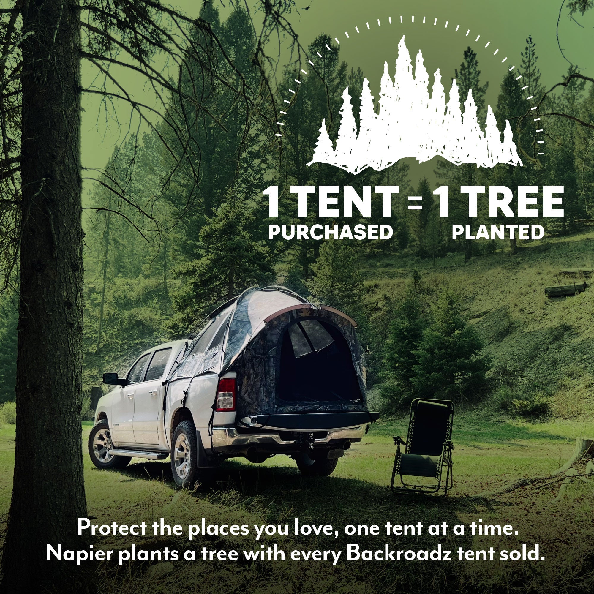 Backcountry Sportsman truck tent set up on a pickup truck, showing the spacious interior and weather-resistant design.