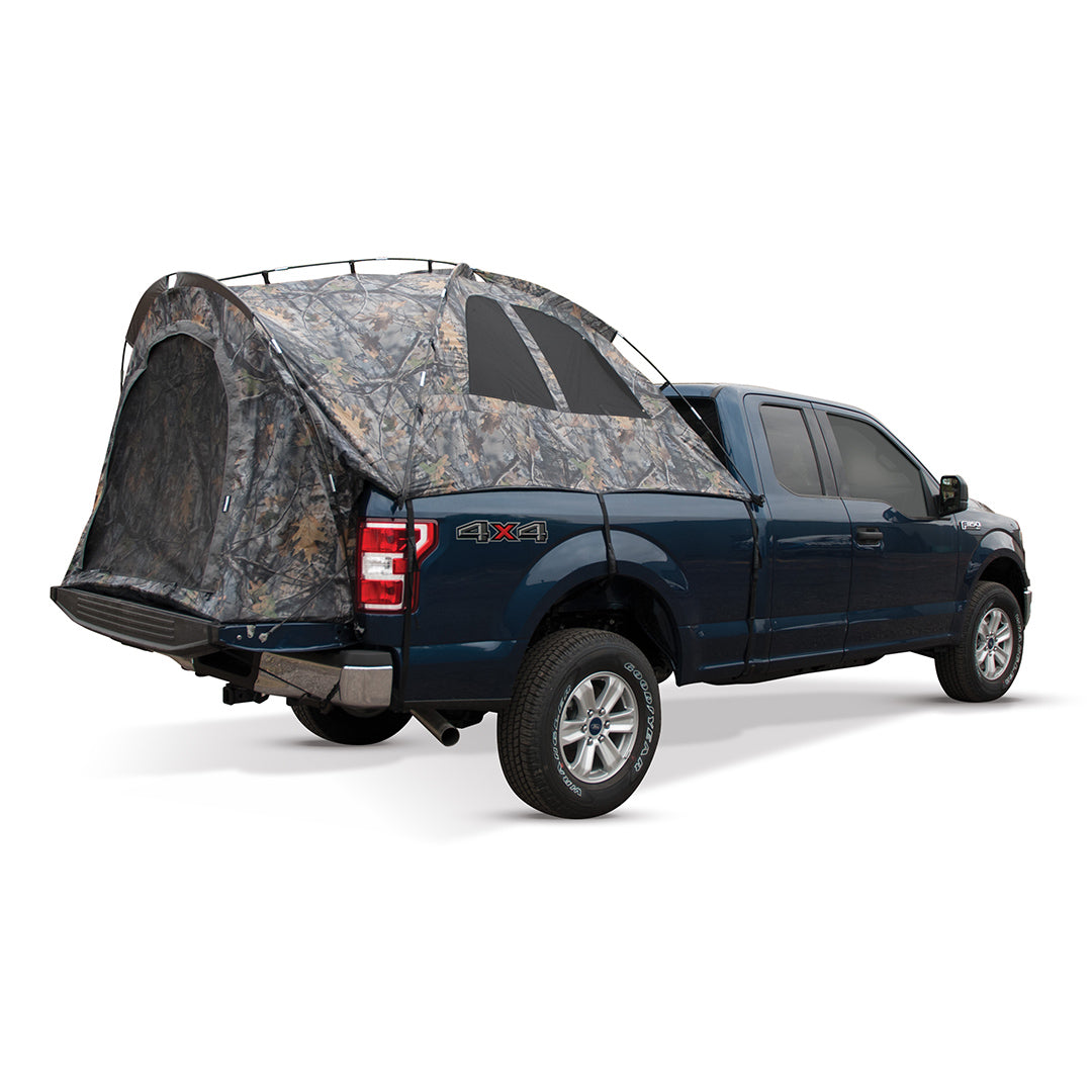 Backcountry Sportsman truck tent setup installed on a pickup truck in outdoor environment
