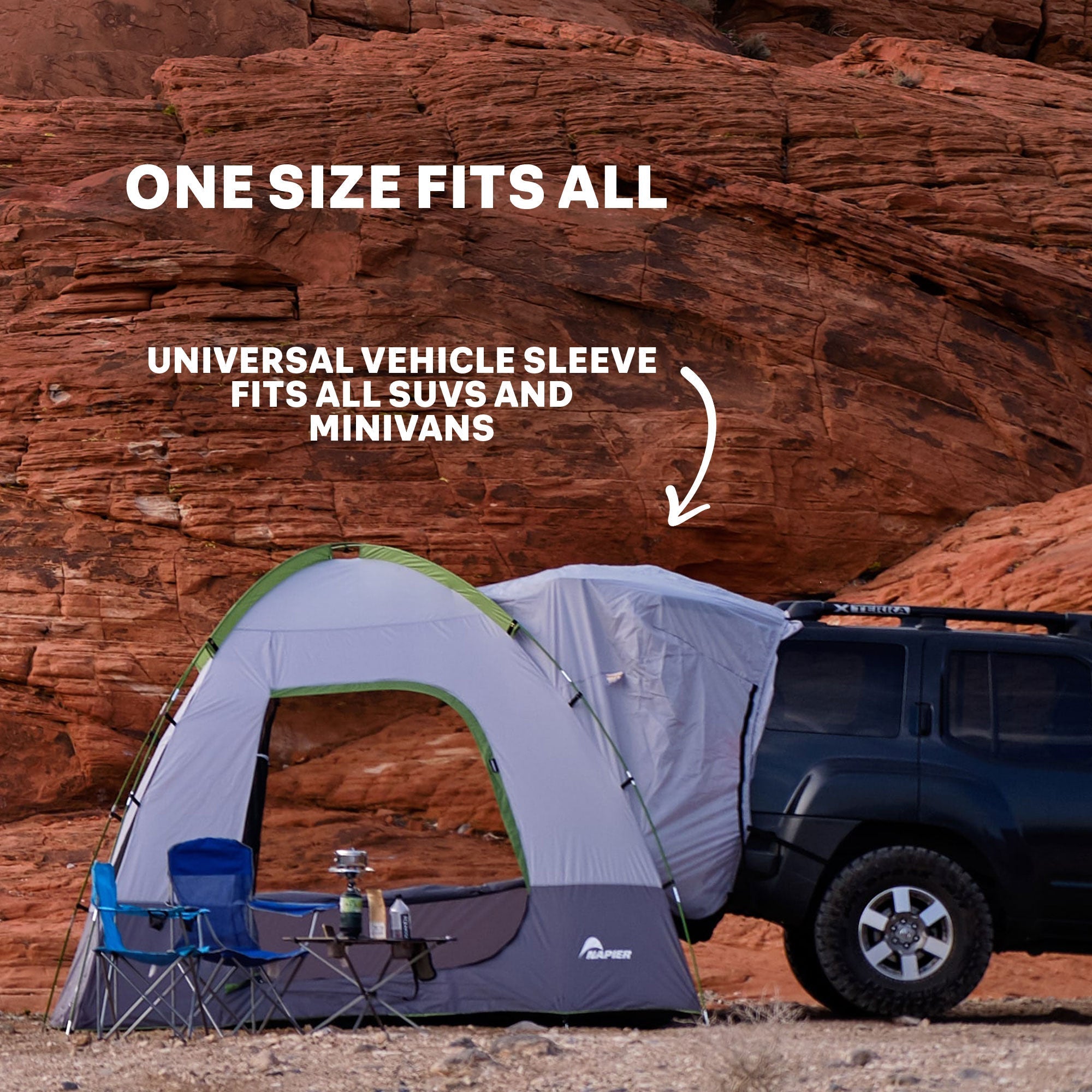 Backroadz SUV Tent by Backcountry Sportsman set up on an SUV, showing its spacious design and durable fabric for outdoor camping.