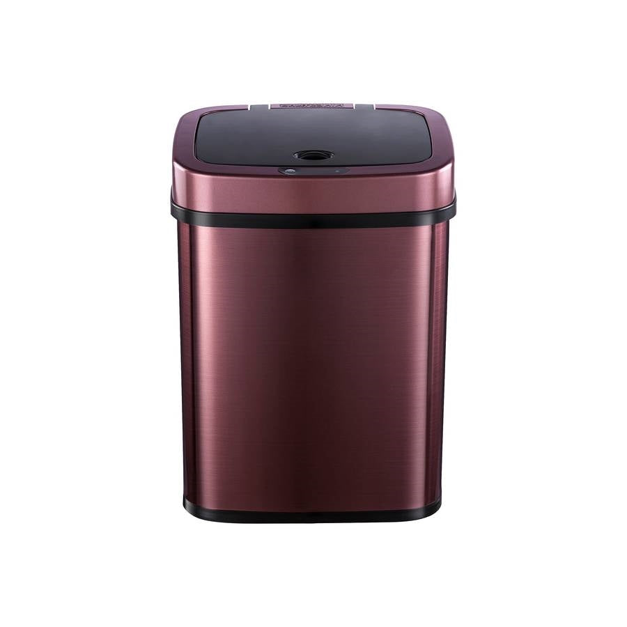 HomePacific 3-gallon stainless steel trash can with burgundy copper finish, motion sensor and touchless lid for kitchen use.