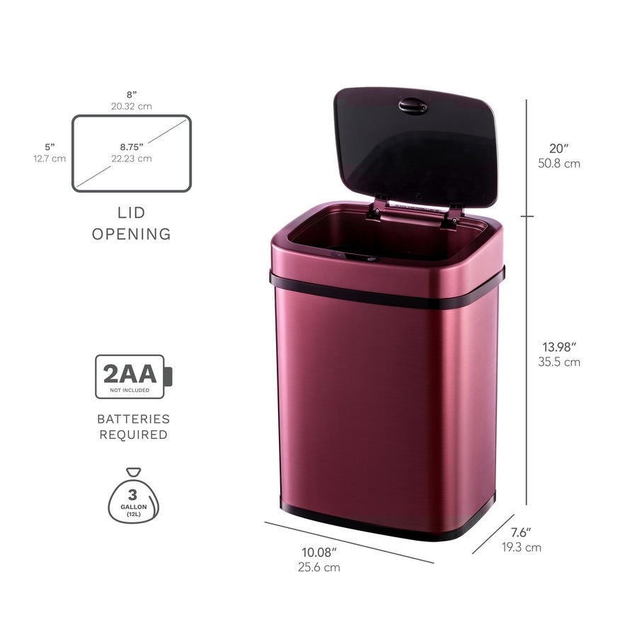 HomePacific 3-gallon motion sensor stainless steel trash can in burgundy copper, touchless kitchen waste bin with modern design