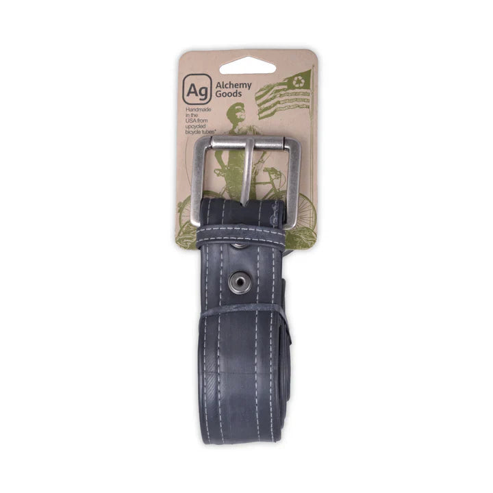 Recycled Ballard Bike Tube belt by ZEITBIKE, featuring a durable recycled bike tube design, made in the USA.