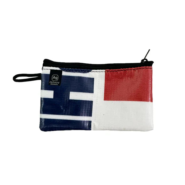 ZEITBIKE Alchemy Goods zipper pouch with liner, displayed on a banner, showcasing eco-friendly bag design and durable construction.