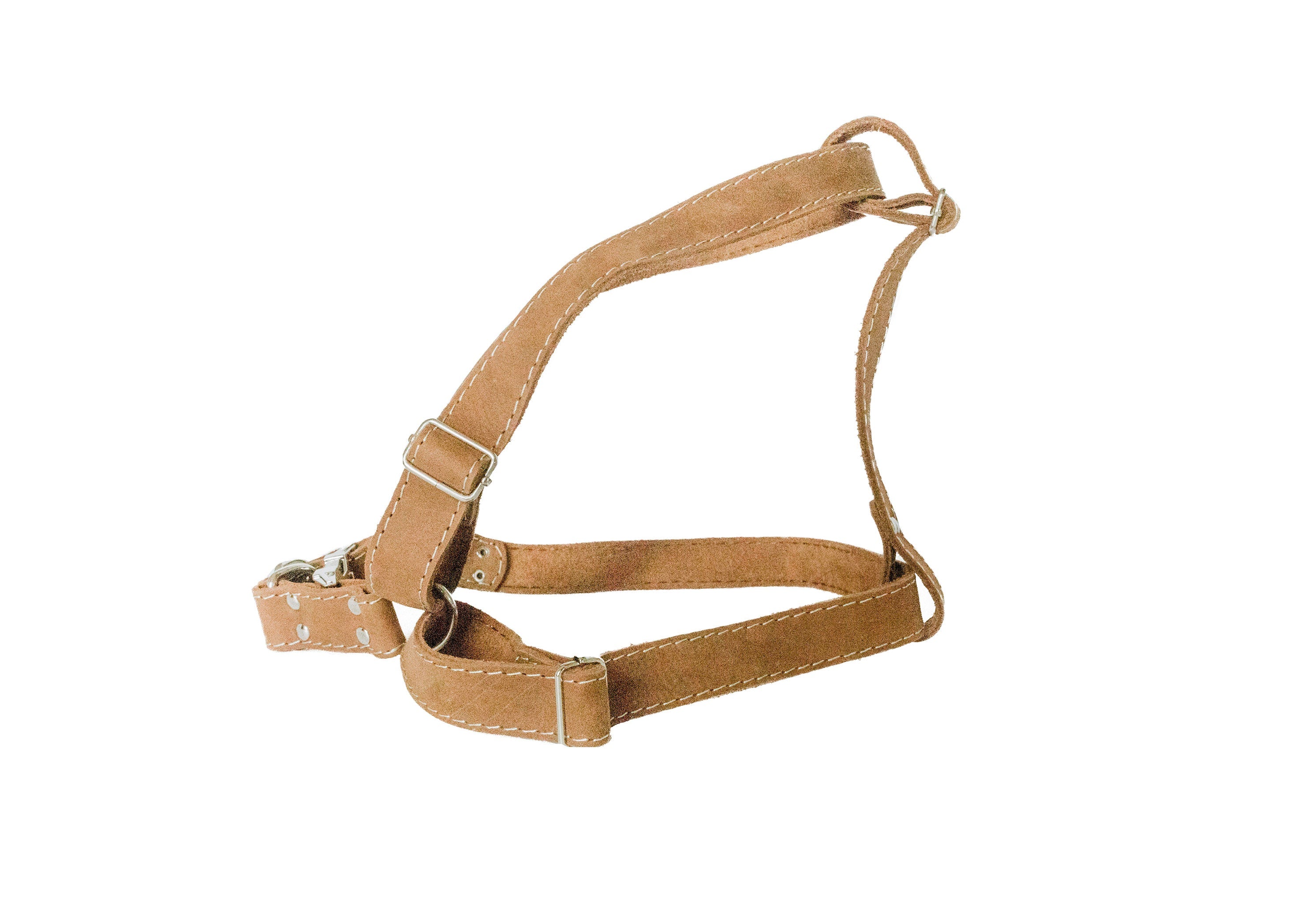 Bark brown leather dog harness with adjustable straps and metal buckle, designed for comfortable control and durability by Euro-Dog Collars.