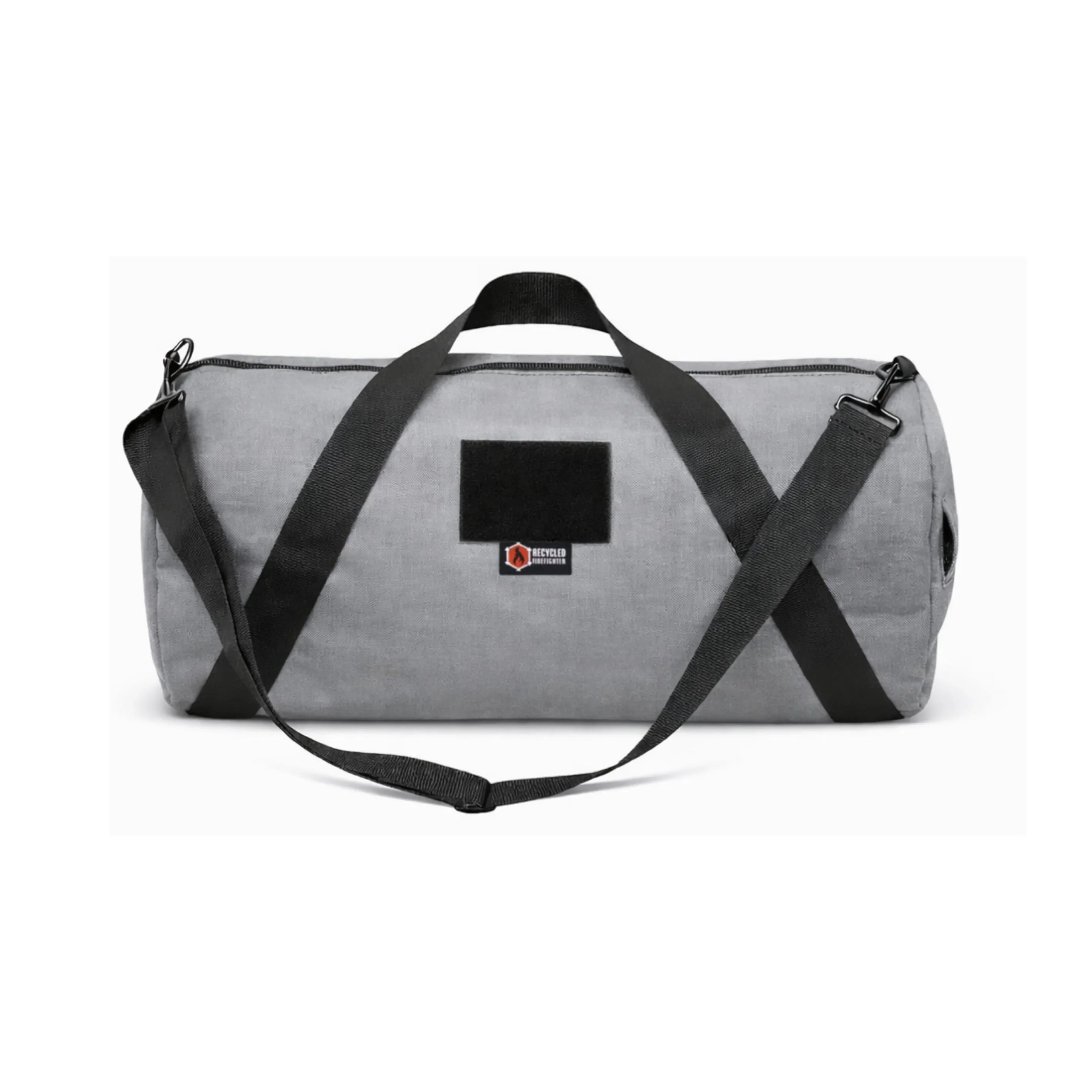 Tactical grey Barrel Duffle Bag 1000D by Recycled Firefighter with durable fabric and spacious design for travel or gym use.