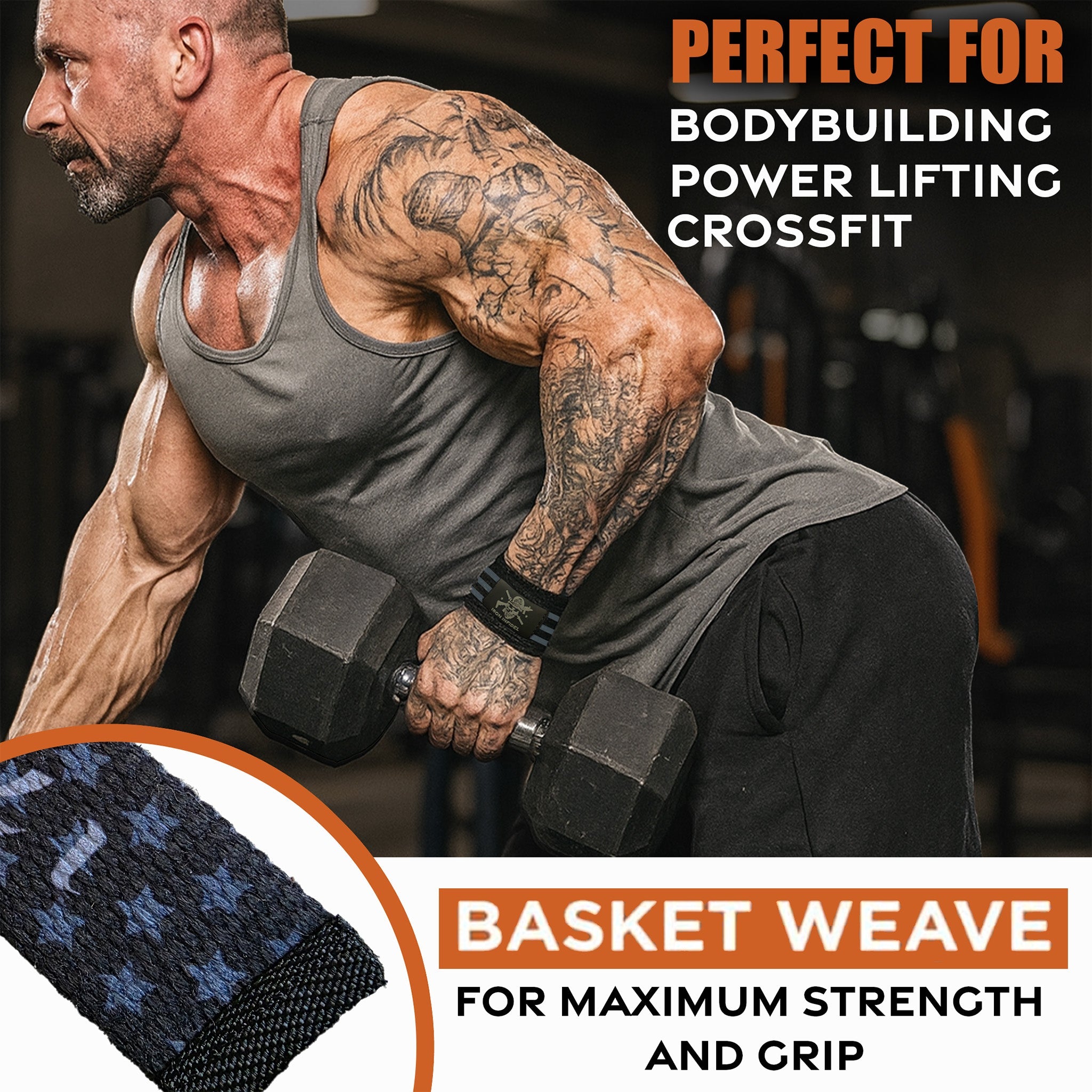 Basket weave lifting straps by Iron Infidel designed for weightlifting and strength training.