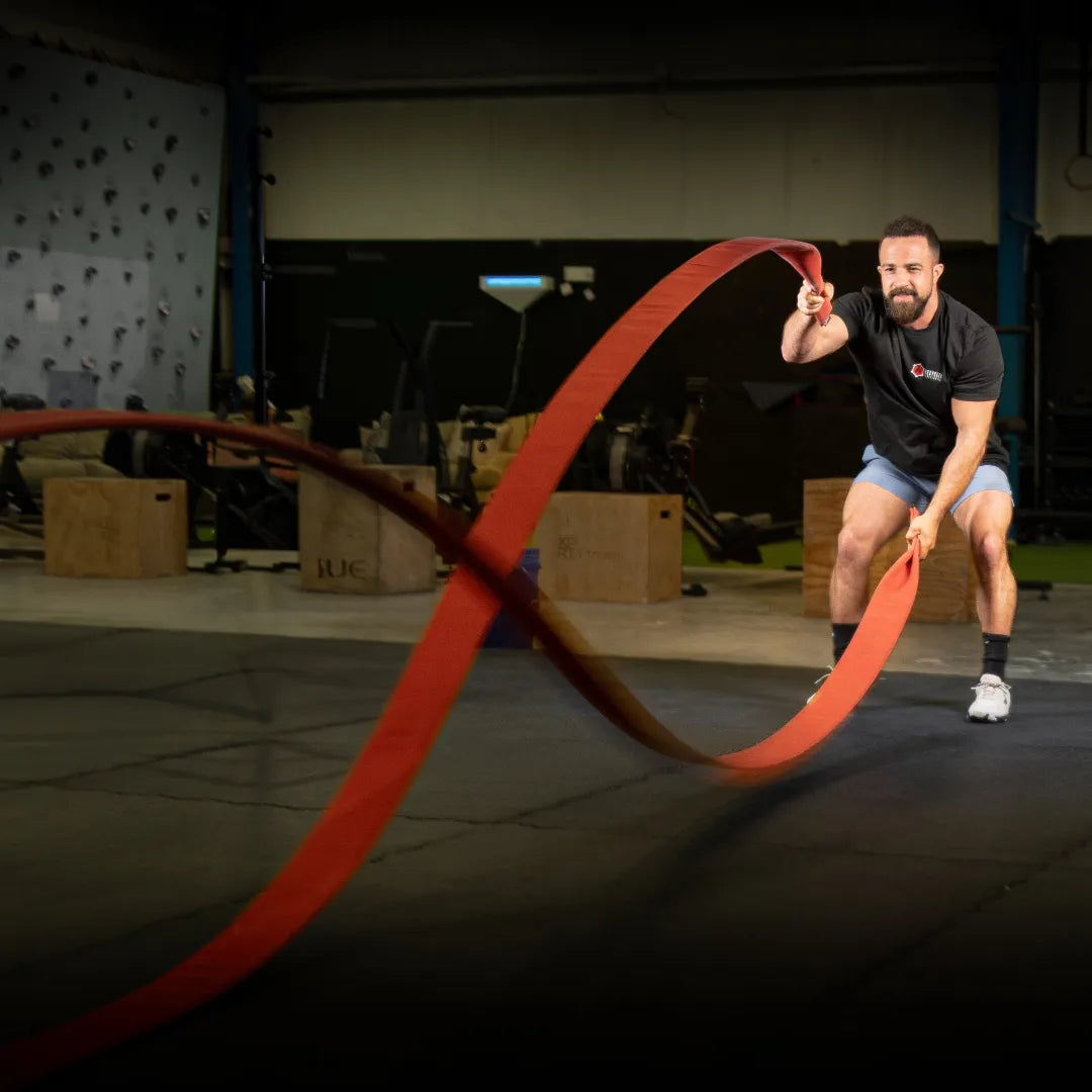 Recycled Firefighter Cadet Cord 50FT battle rope, durable workout equipment for strength training and fitness exercises.