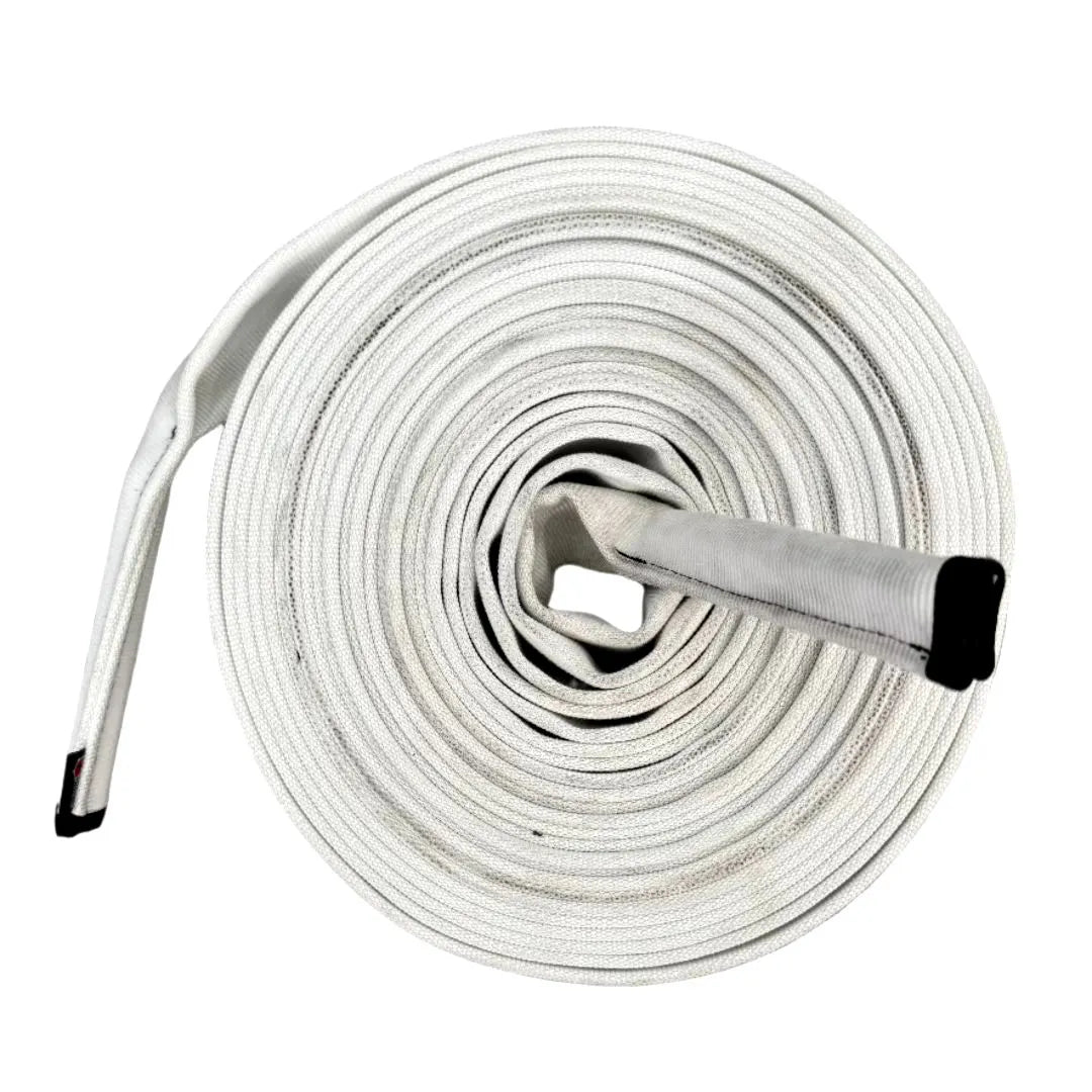 Recycled Firefighter 50FT white battle rope, Cadet Cord style, durable heavy-duty training and fitness rope for strength workouts.
