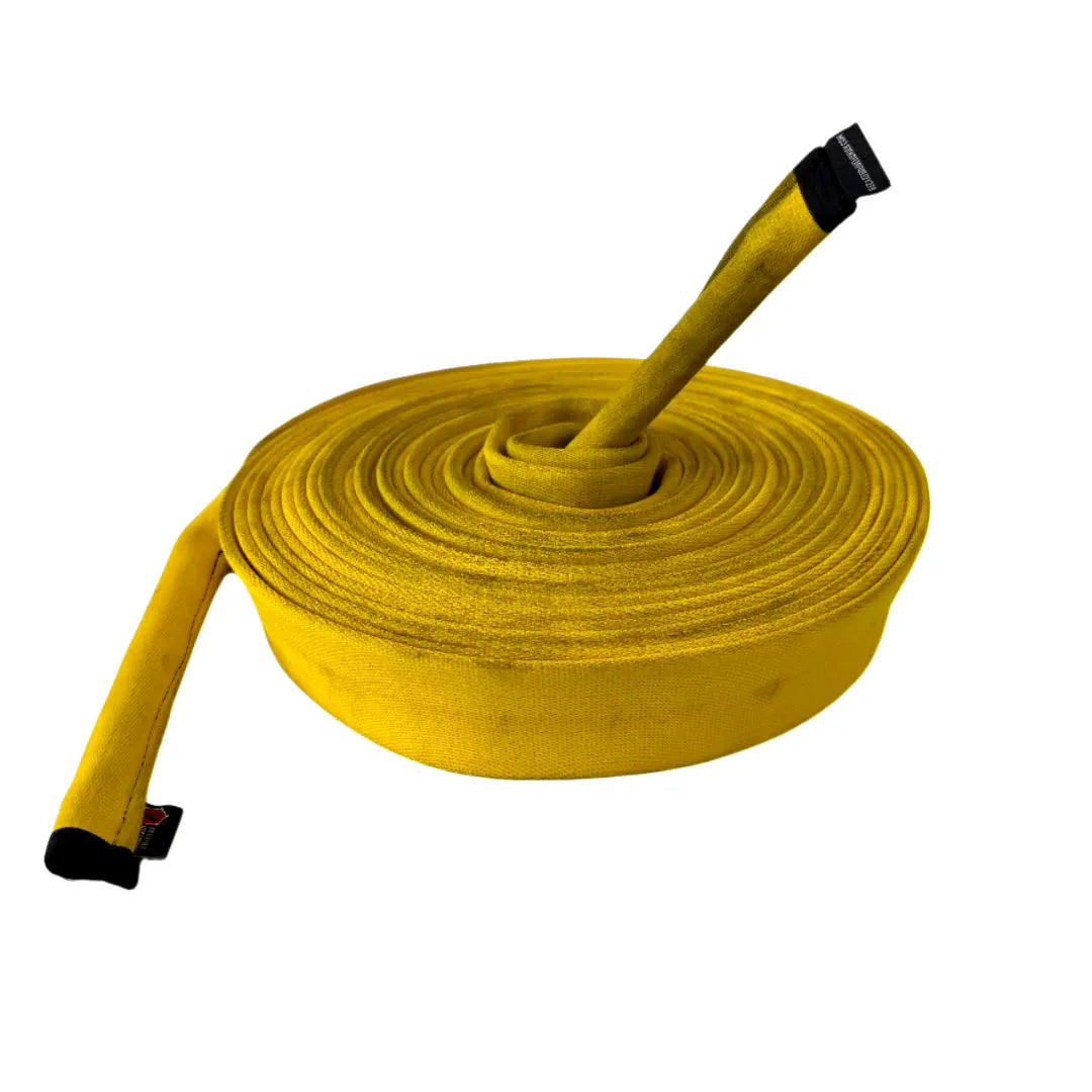 Yellow 50ft Cadet Cord Battle Rope by Recycled Firefighter, thick and durable for strength training and fitness workouts.