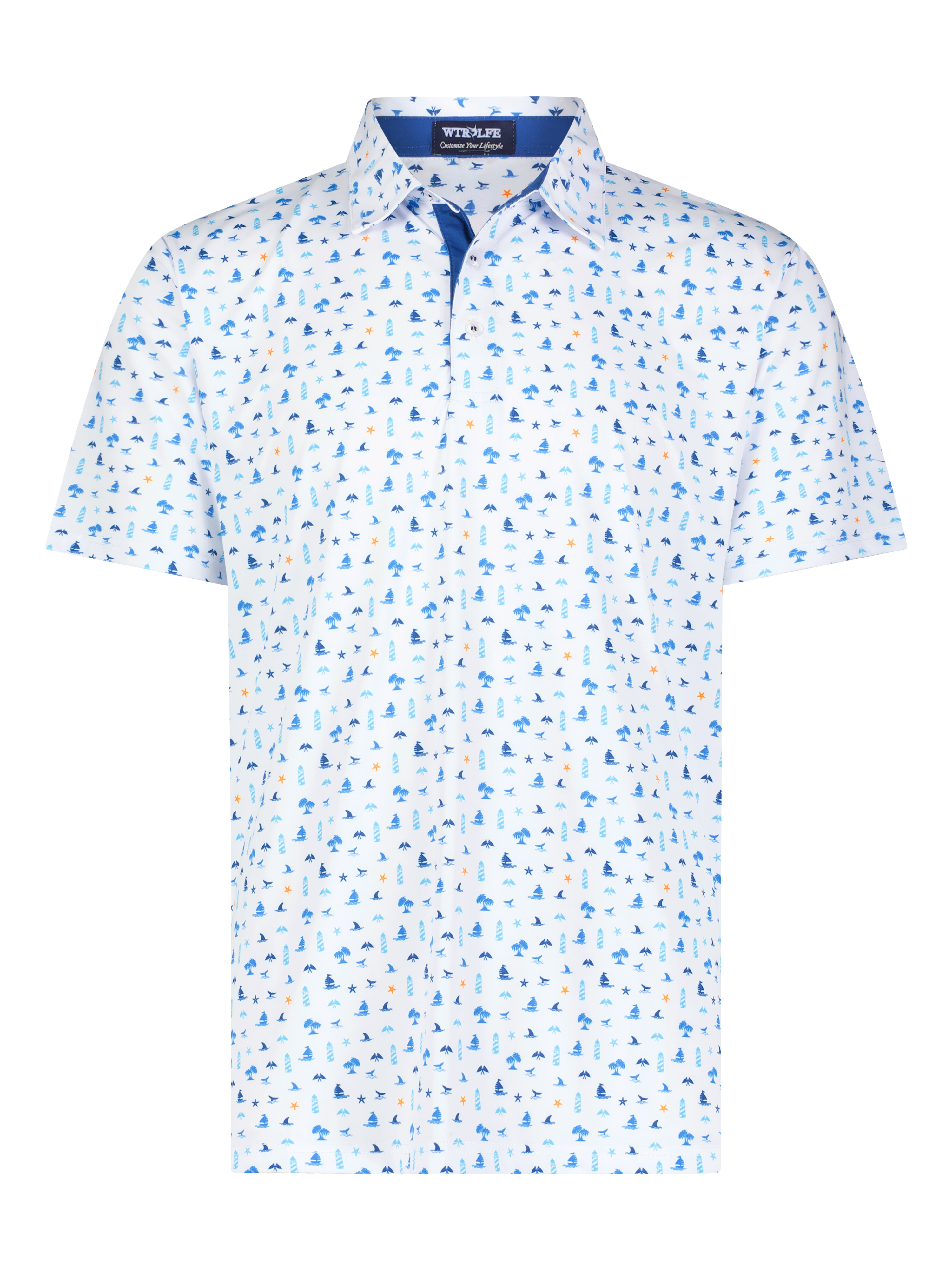 Light blue Beachside Polo by White Water Life, featuring a classic collar and short sleeves, perfect for casual summer wear.