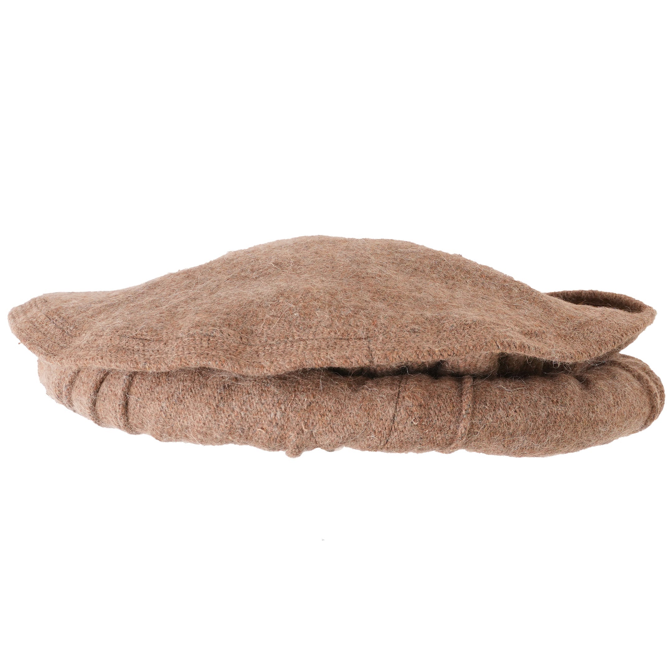 Beige Pakistani Wool Pakol hat by Americana Pipedream Apparel, showcasing traditional round, soft wool headwear with a brim.
