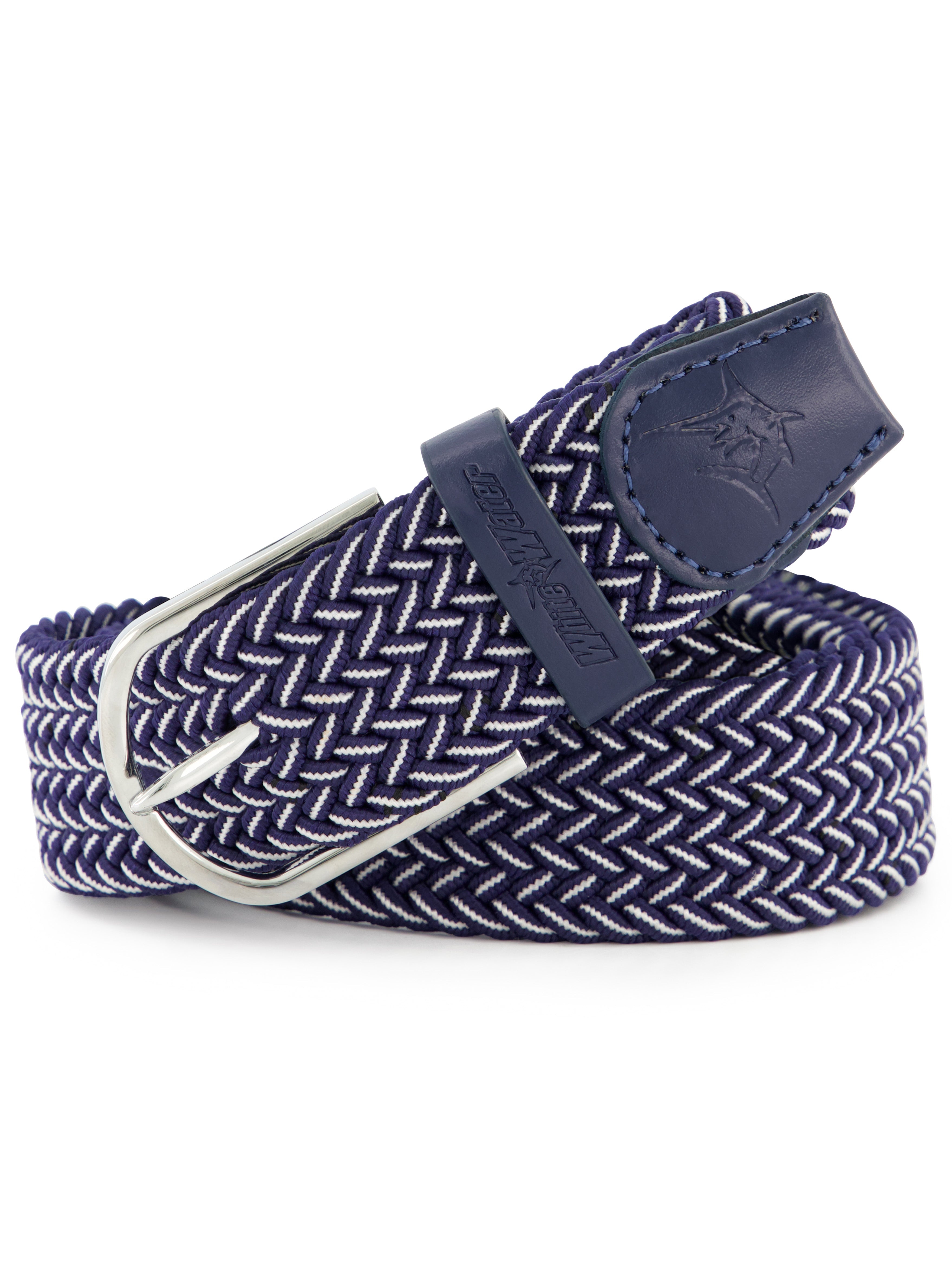 Navy braided belt by White Water Life featuring an intricate design and durable construction for casual wear.