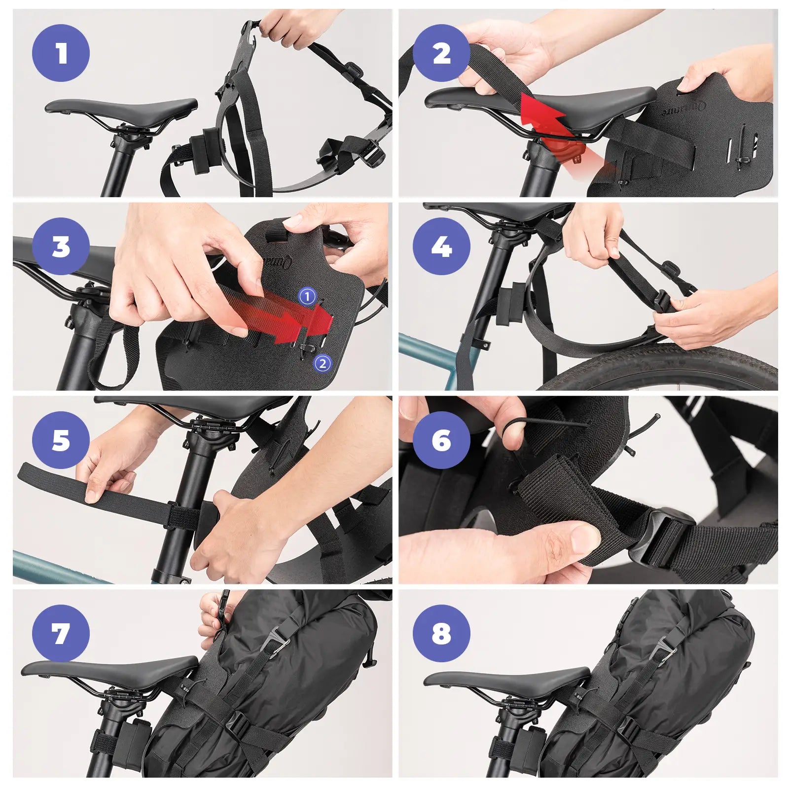 Qunature Global bikepacking rear rack with waterproof compression bag, showcasing durable materials and secure mounting design.