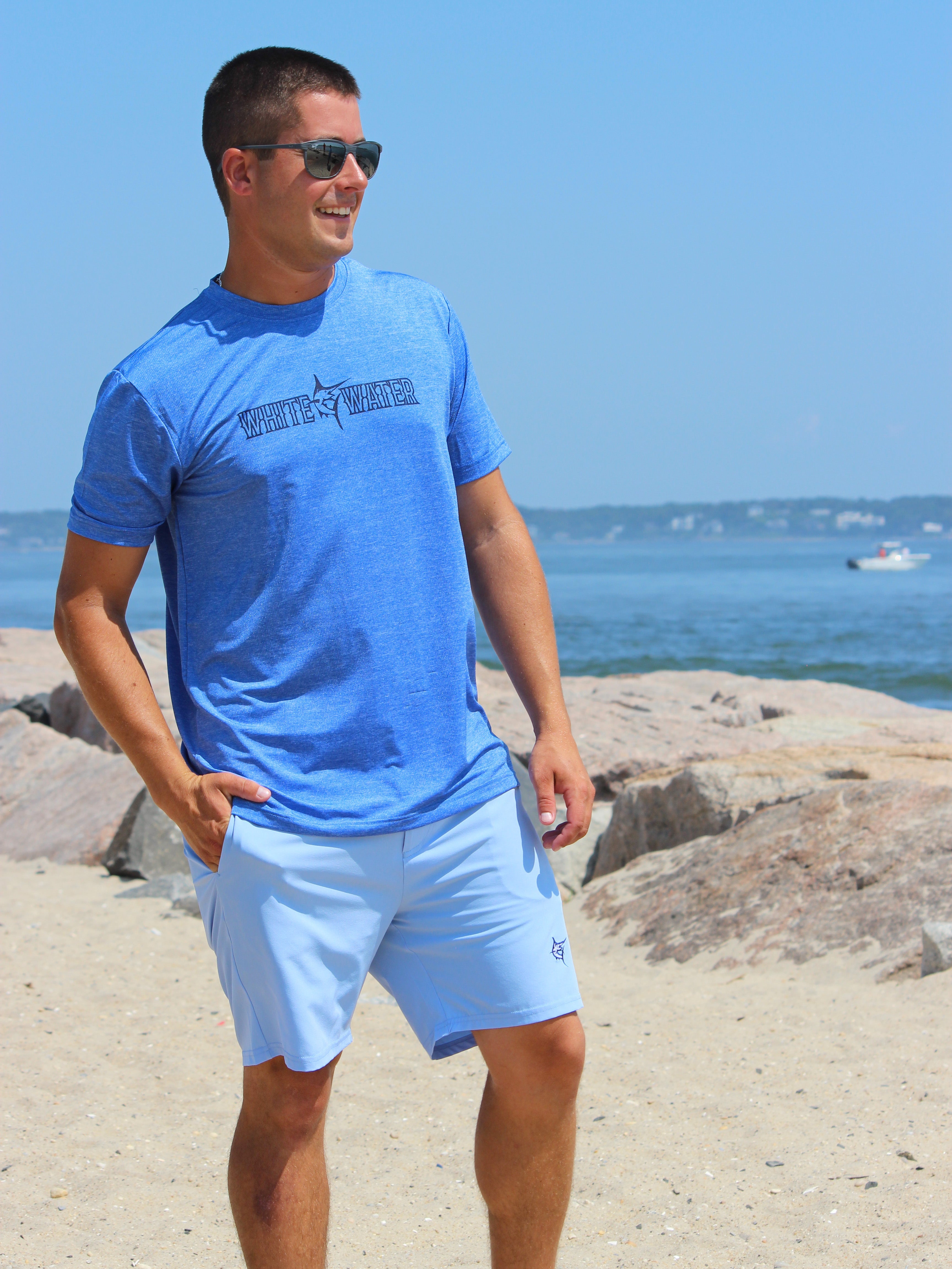White Water Life Bimini Primary Performance Tee in short sleeves, featuring a vibrant color and lightweight fabric.