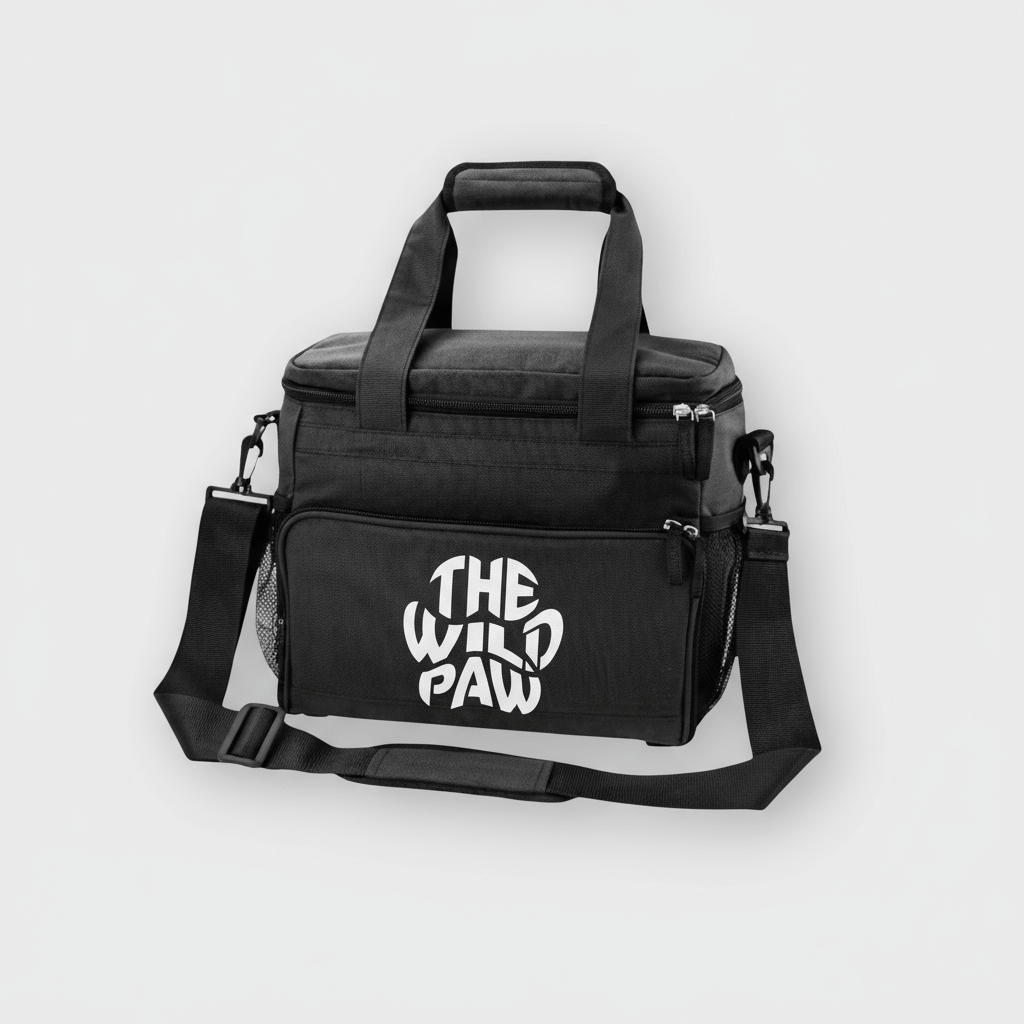 Black Trail Guardian Gear Box bag by The Wild Paw, durable outdoor cooler bag with sturdy handle and secure zipper closure.