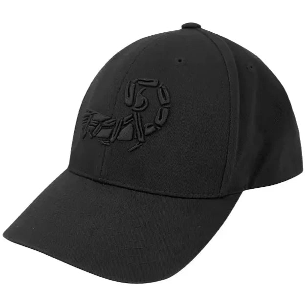 Black HCC Tactical Scorpion Logo hat with adjustable strap and embroidered design, casual clothing and accessories.