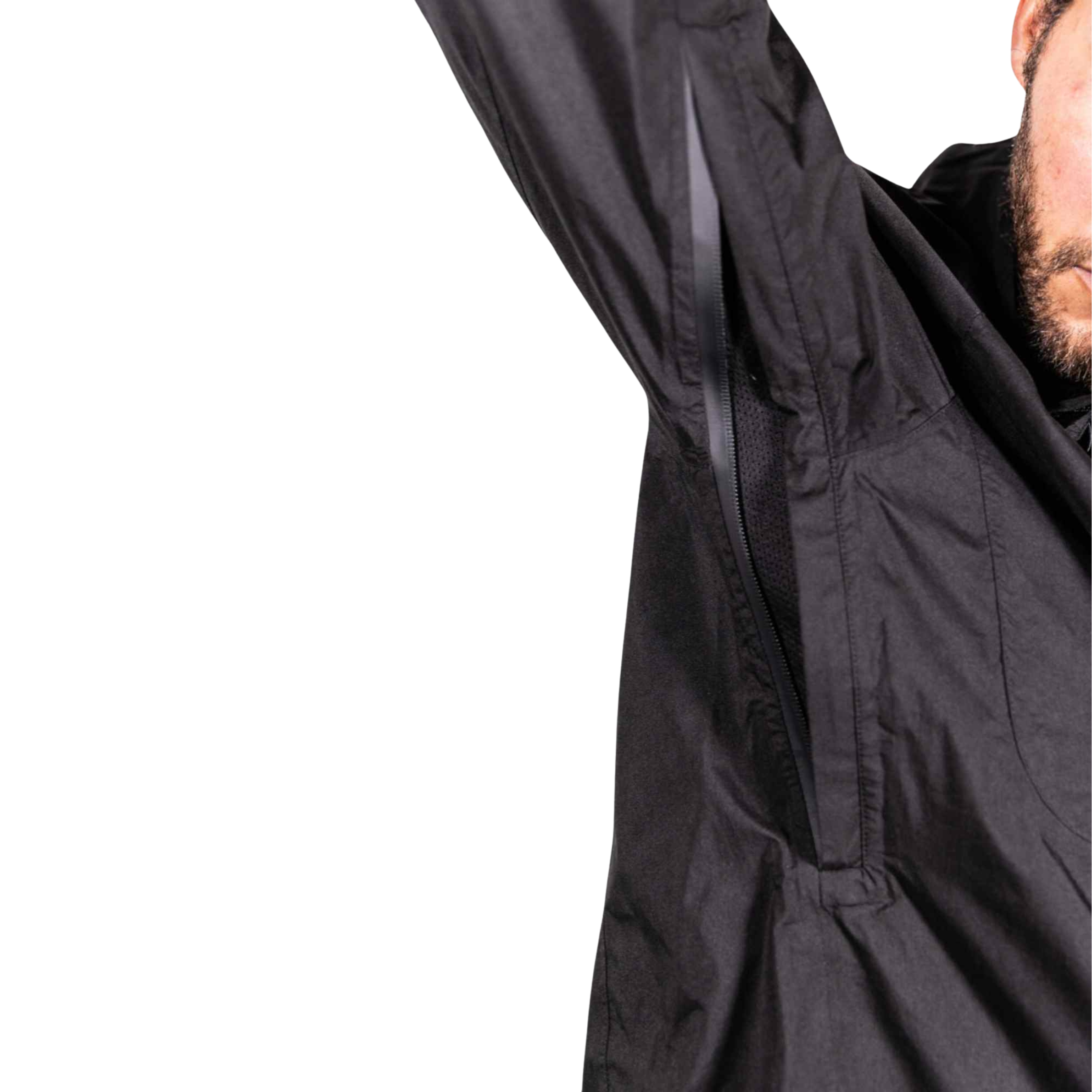 Black Dry Pocket waterproof rain jacket with a built-in waterproof pocket, designed for fishing and outdoor activities.