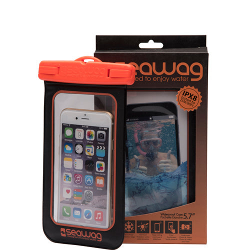 Vamo Life waterproof smartphone case from the WHITE collection in black and orange, designed for protection and durability.