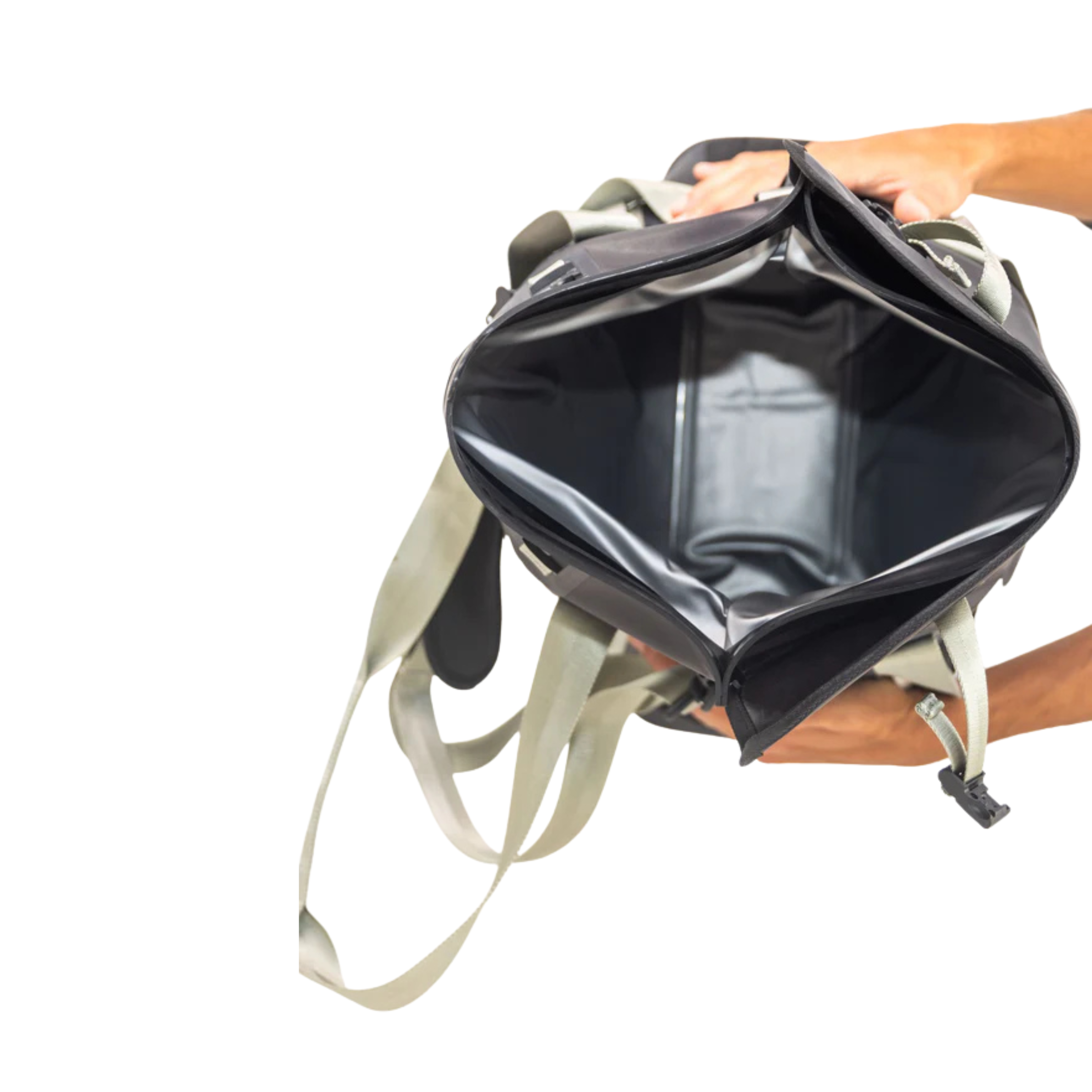 Black Dry Pocket waterproof floating tote cooler with auto sealing lid, designed for outdoor and water activities.