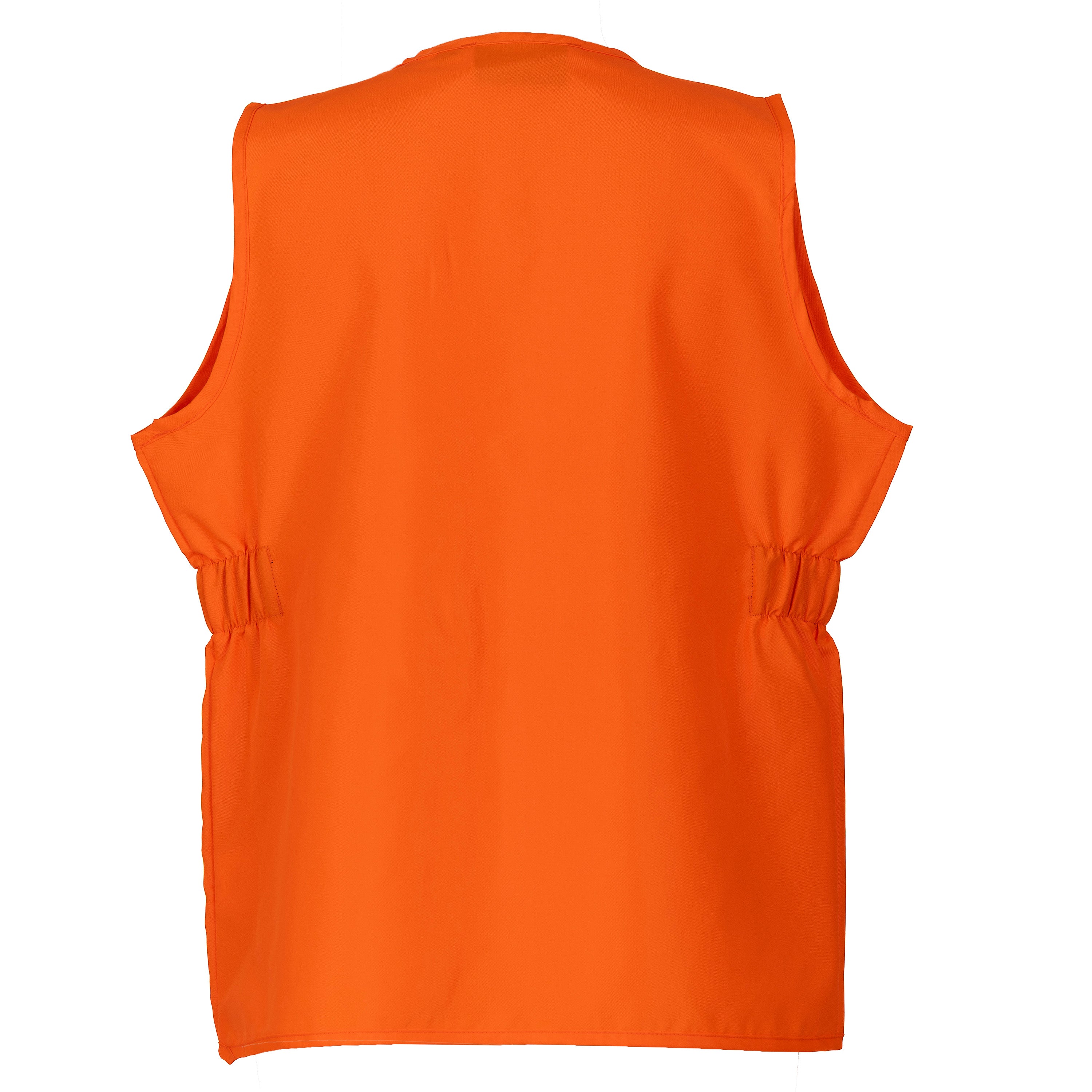 Back view of DSG Outerwear Blaze Vest 2.0 in bright blaze orange, featuring reflective accents and a lightweight, adjustable design.