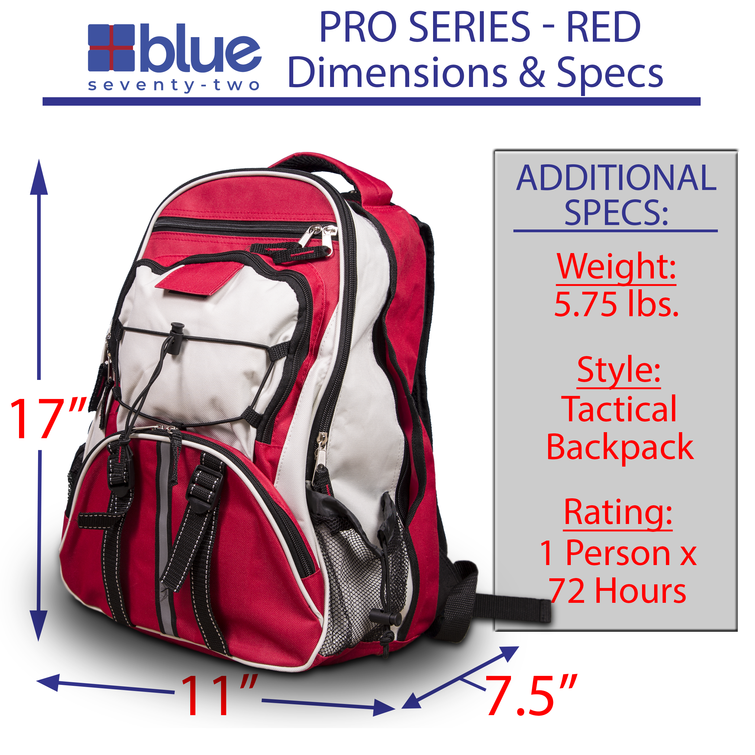 Blue Seventy-Two PRO SERIES - Deluxe 3 Day Emergency Kit for 1 Person - OVERLANDERS Outfitter