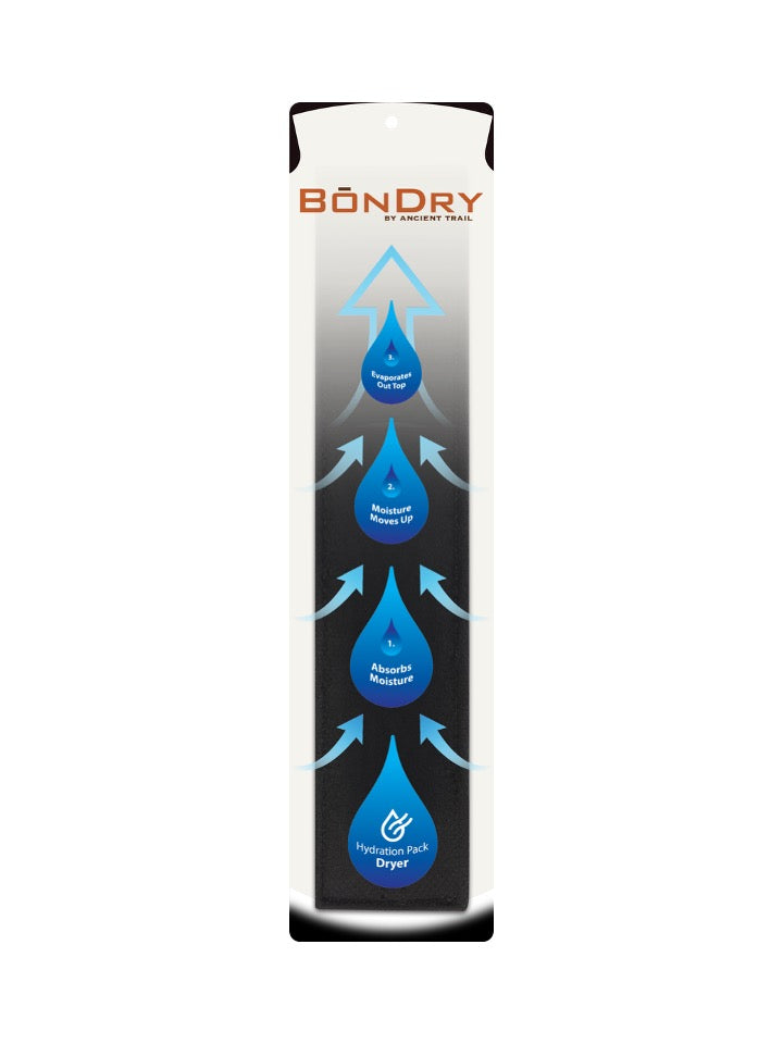 Ancient Trail BōnDry hydration bladder dryer in action, drying a water reservoir outdoors for outdoor gear enthusiasts.