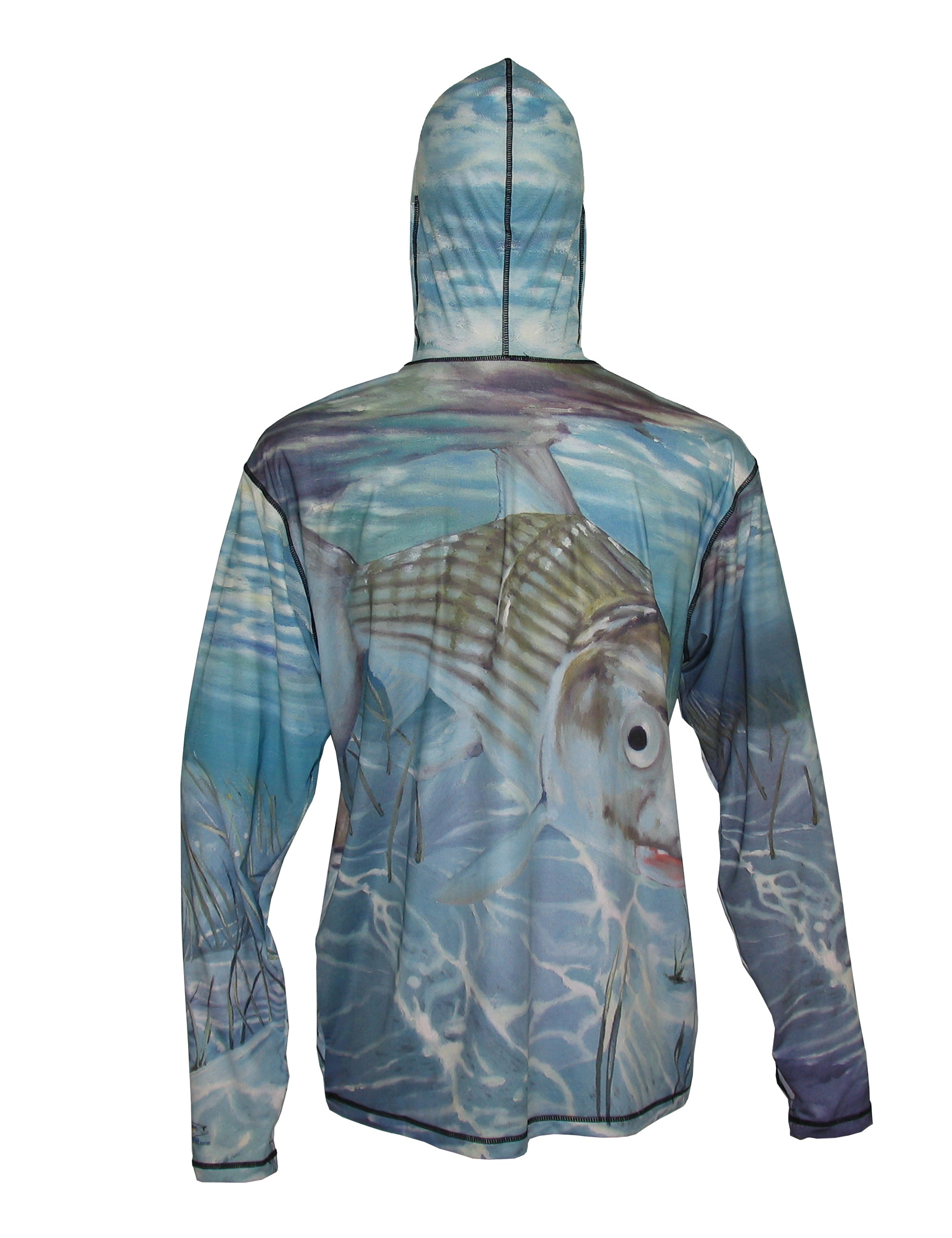 Bonefish graphic fishing hoodie by Sunpro from Cognito Brands, Inc., featuring a detailed bonefish design on the back.