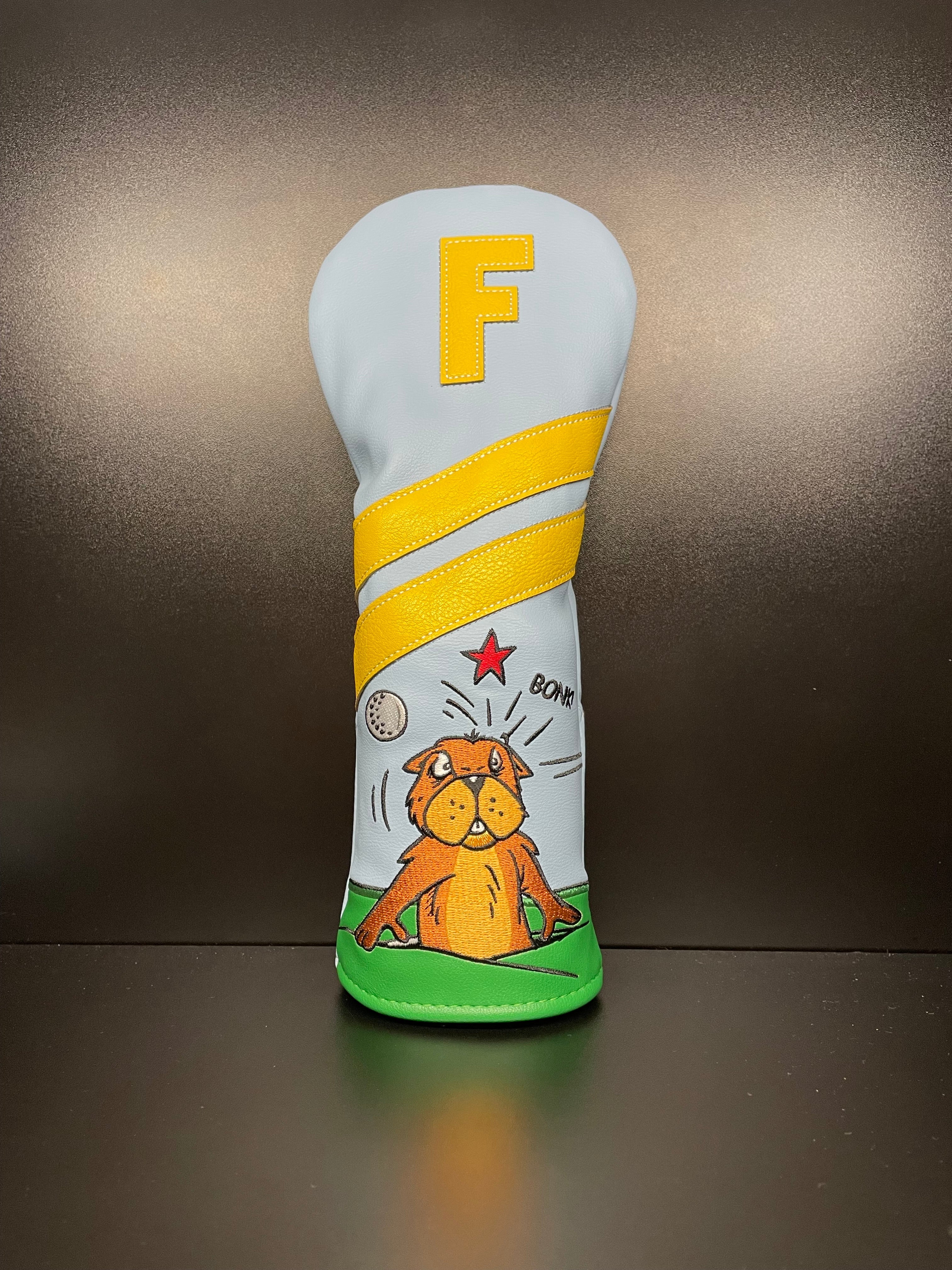 ParWestGolf Bonk Gopher golf club headcover in bright yellow with gopher design, fits standard golf clubs.