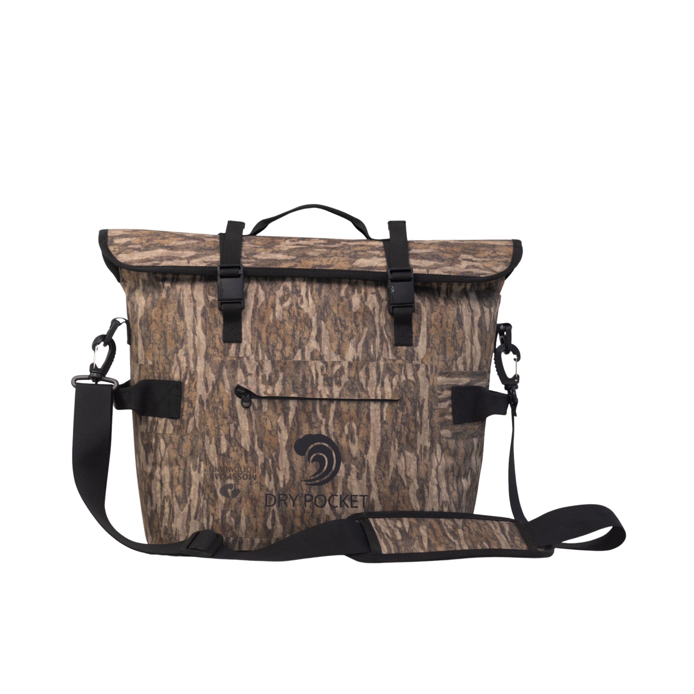Dry Pocket waterproof floating cooler bag, auto sealing tote cooler with bottomland camouflage design, ideal for outdoor adventures.