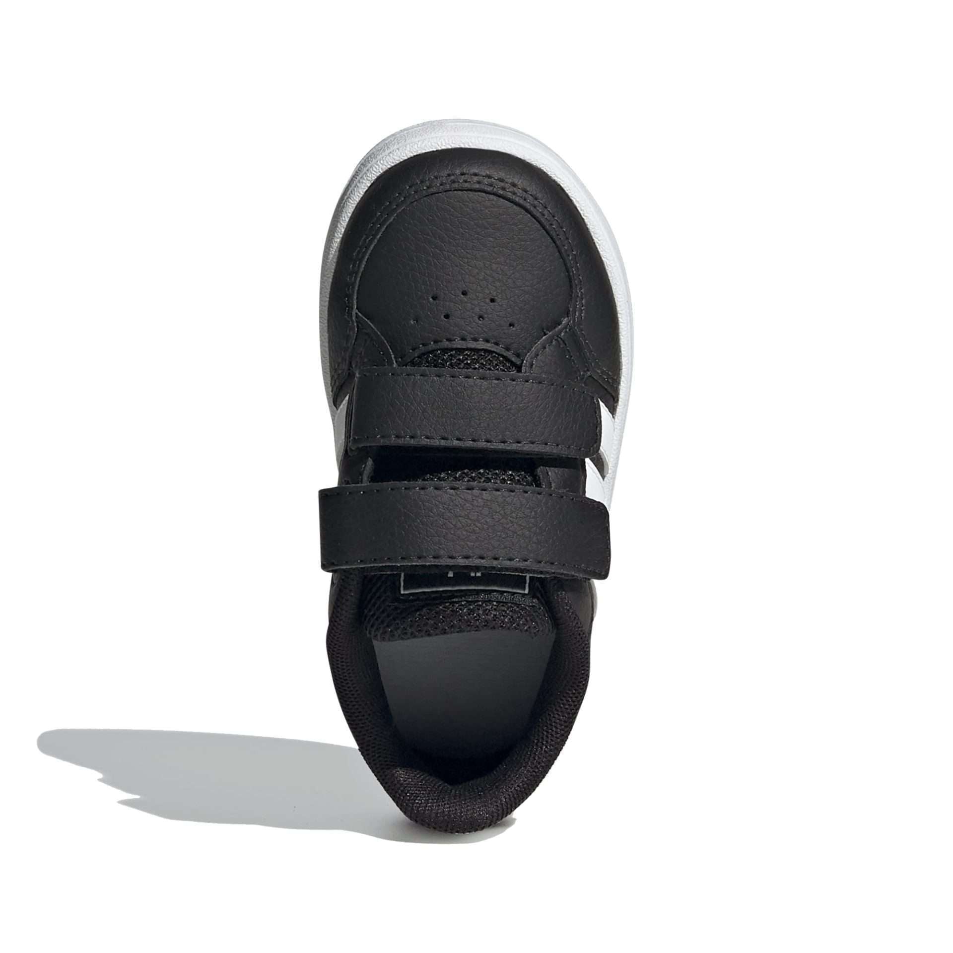 Black adidas infant's Breaknet shoes with velcro straps, featuring a sporty design and cushioned sole for comfortable fit.