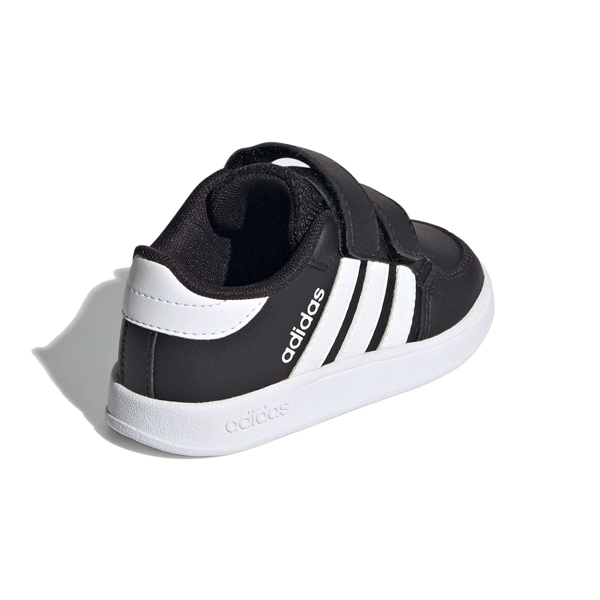 Black adidas infant's Breaknet shoes by runnwalk with white accents, featuring laces and cushioned soles for comfort.