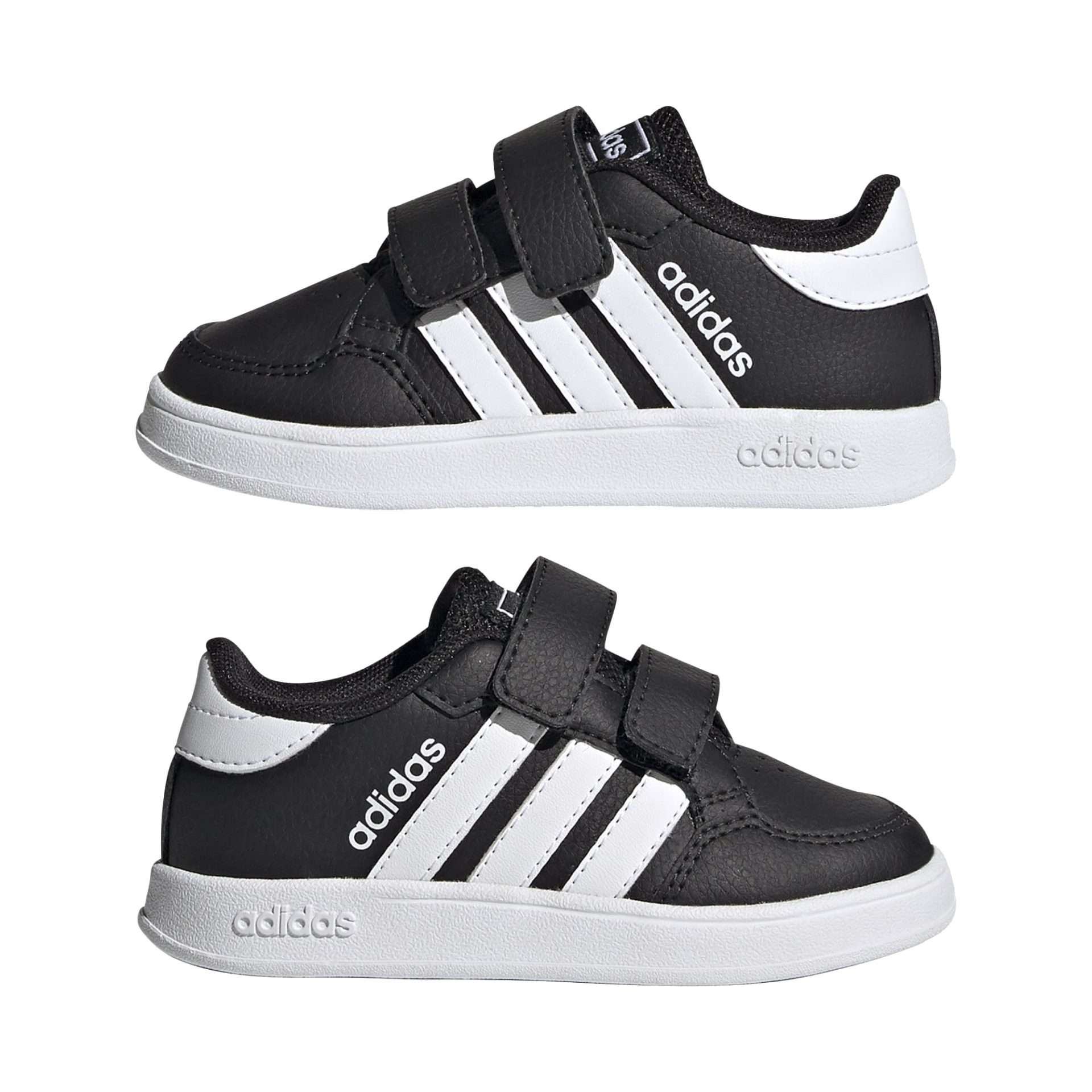 Black adidas infant's Breaknet shoes by Runnwalk with Velcro straps and white accents, suitable for casual wear and easy to put on.