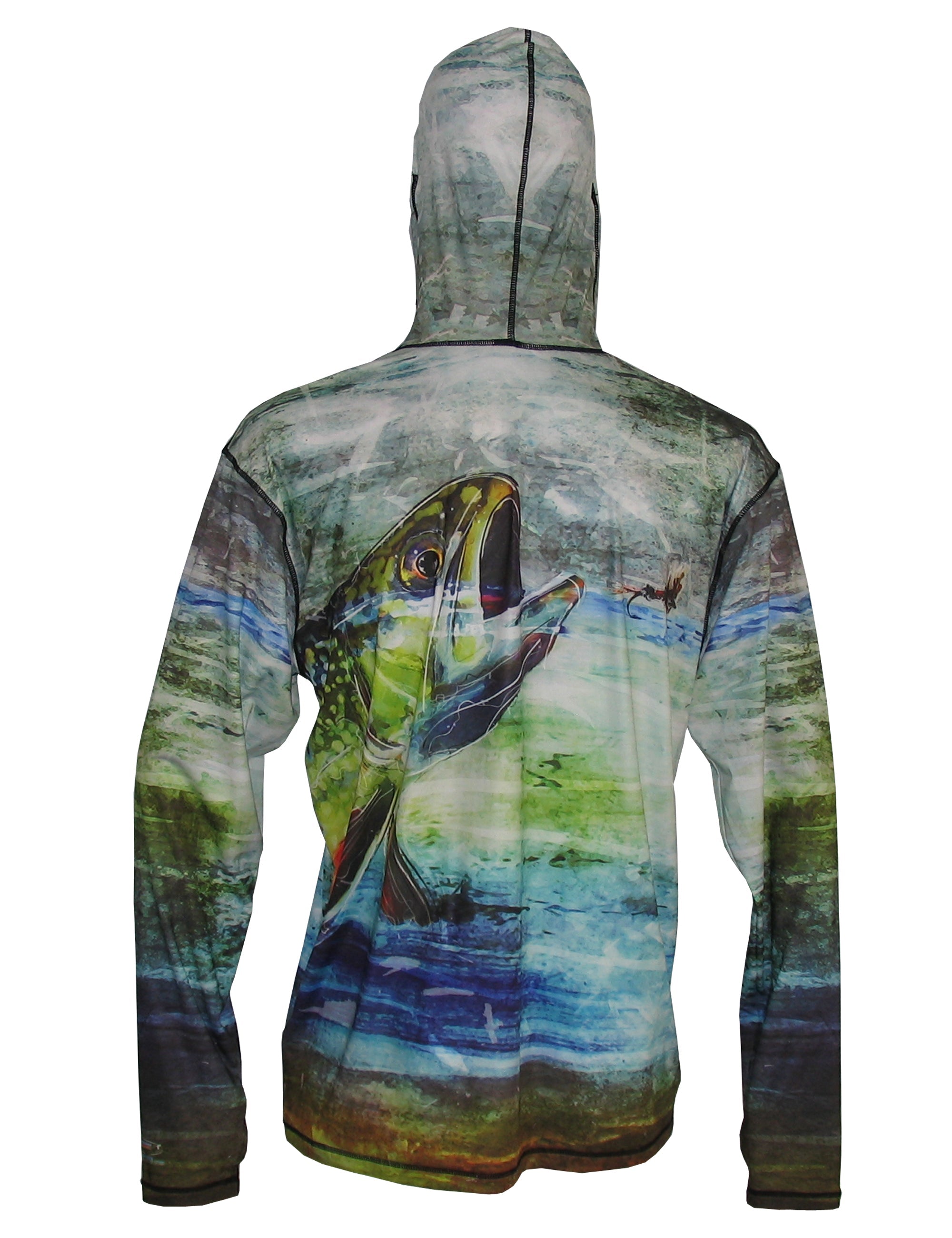 Brook trout graphic on the back of a Sunpro hoodie by Cognito Brands, Inc., featuring a detailed illustration of a brook trout fish.