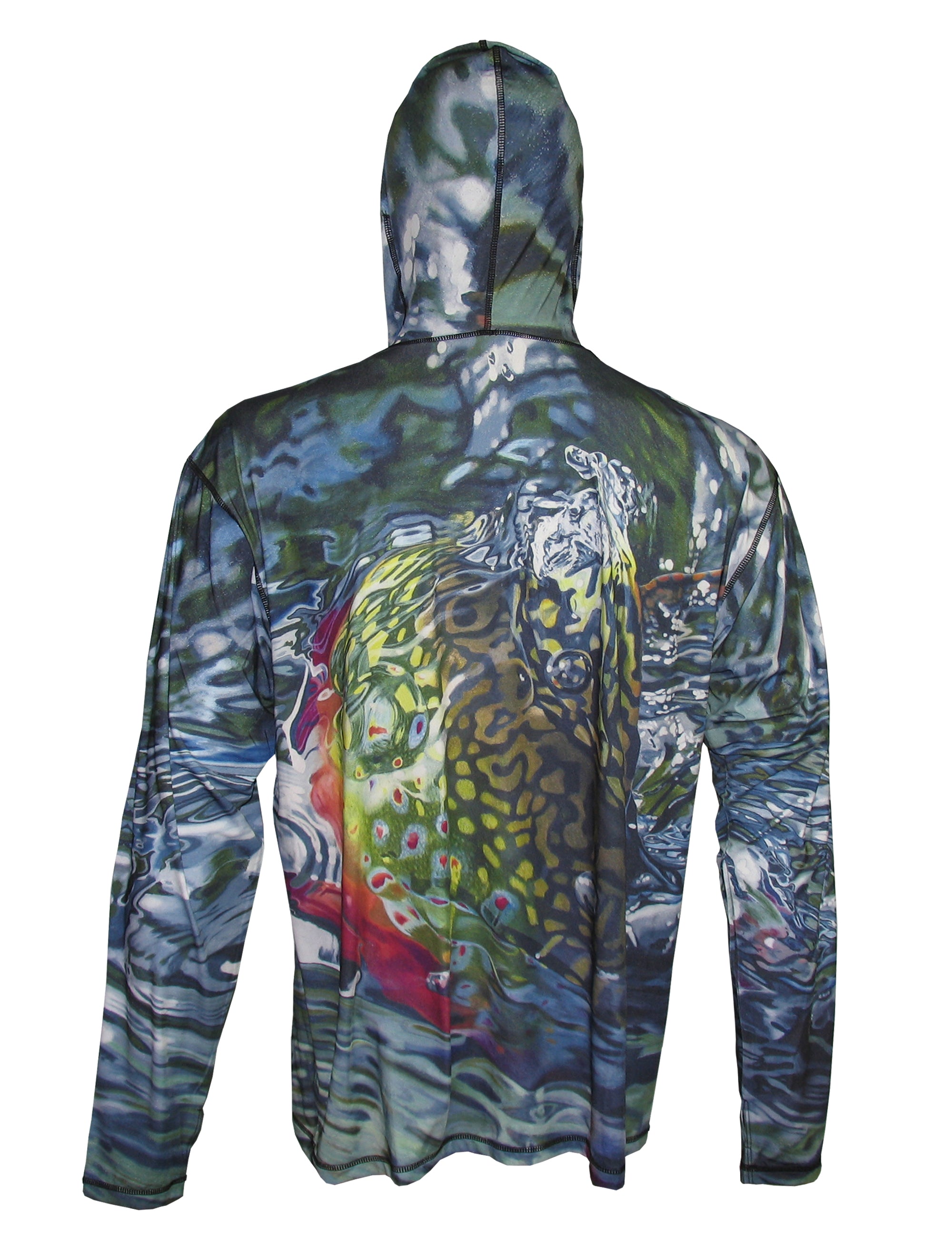Brook Body graphic fishing hoodie from Sunpro Hoodies by Cognito Brands, Inc., featuring a detailed back design with fishing-themed artwork.