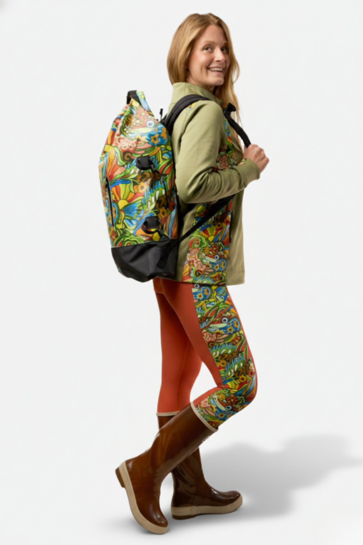 FisheWear Boho Bass Backpack Dry Bag in natural fabric, featuring adjustable straps and waterproof design for outdoor adventures.