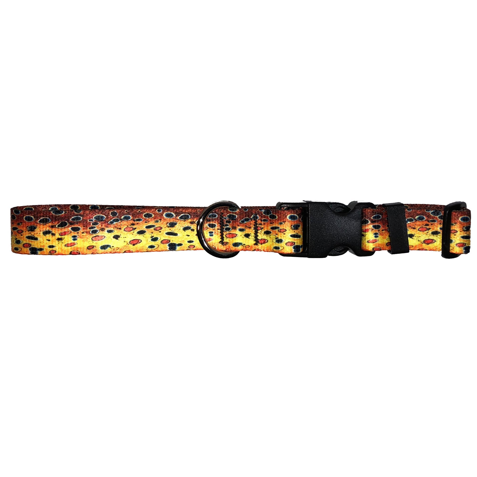Brown Trout2 dog collar by Cognito Brands, Inc., featuring a brown trout pattern with adjustable strap and metal buckle.