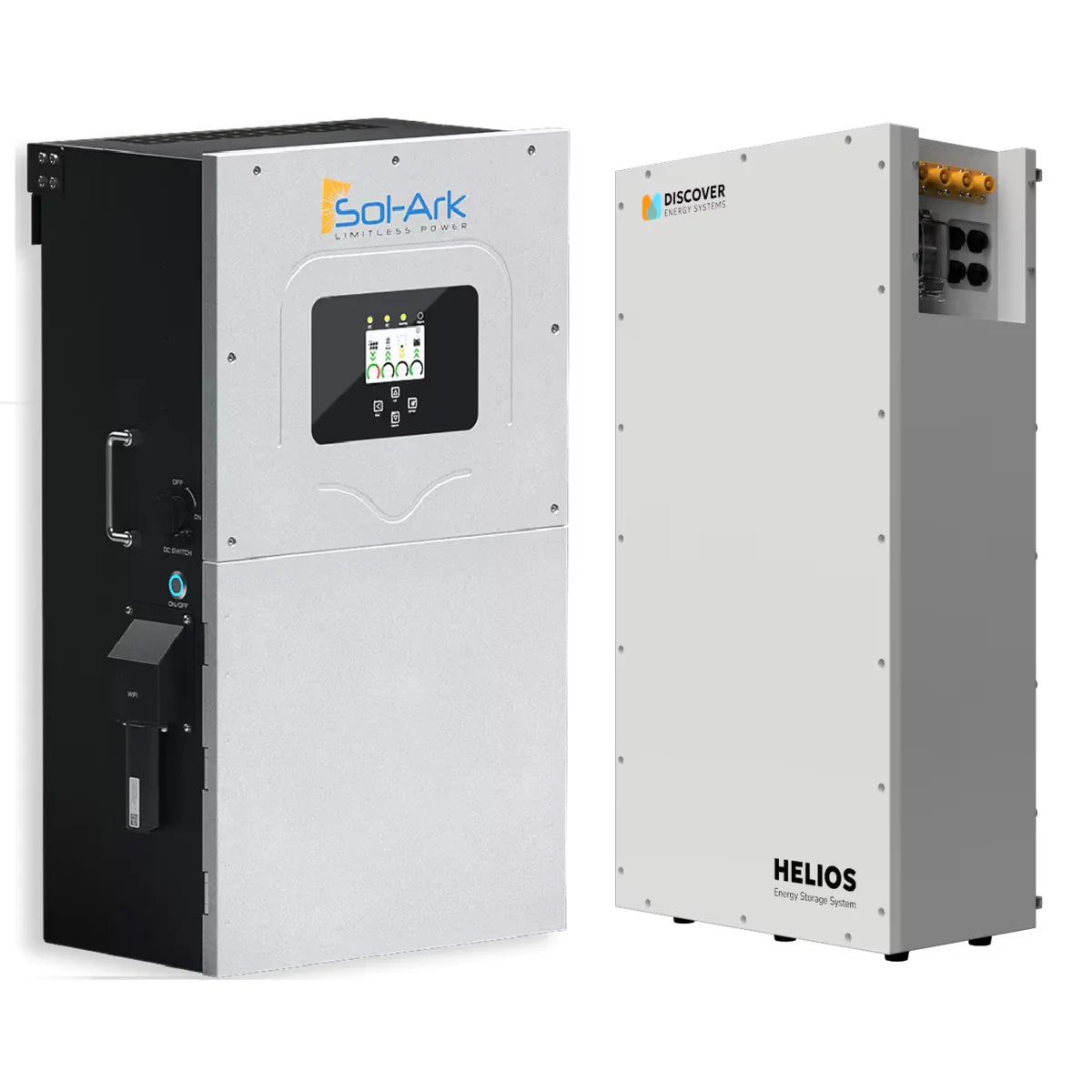 Solar kit with Sol-Ark 15K-2P inverter and Discover Helios 16kWh battery for whole-home backup power, by Portable Sun LLC.