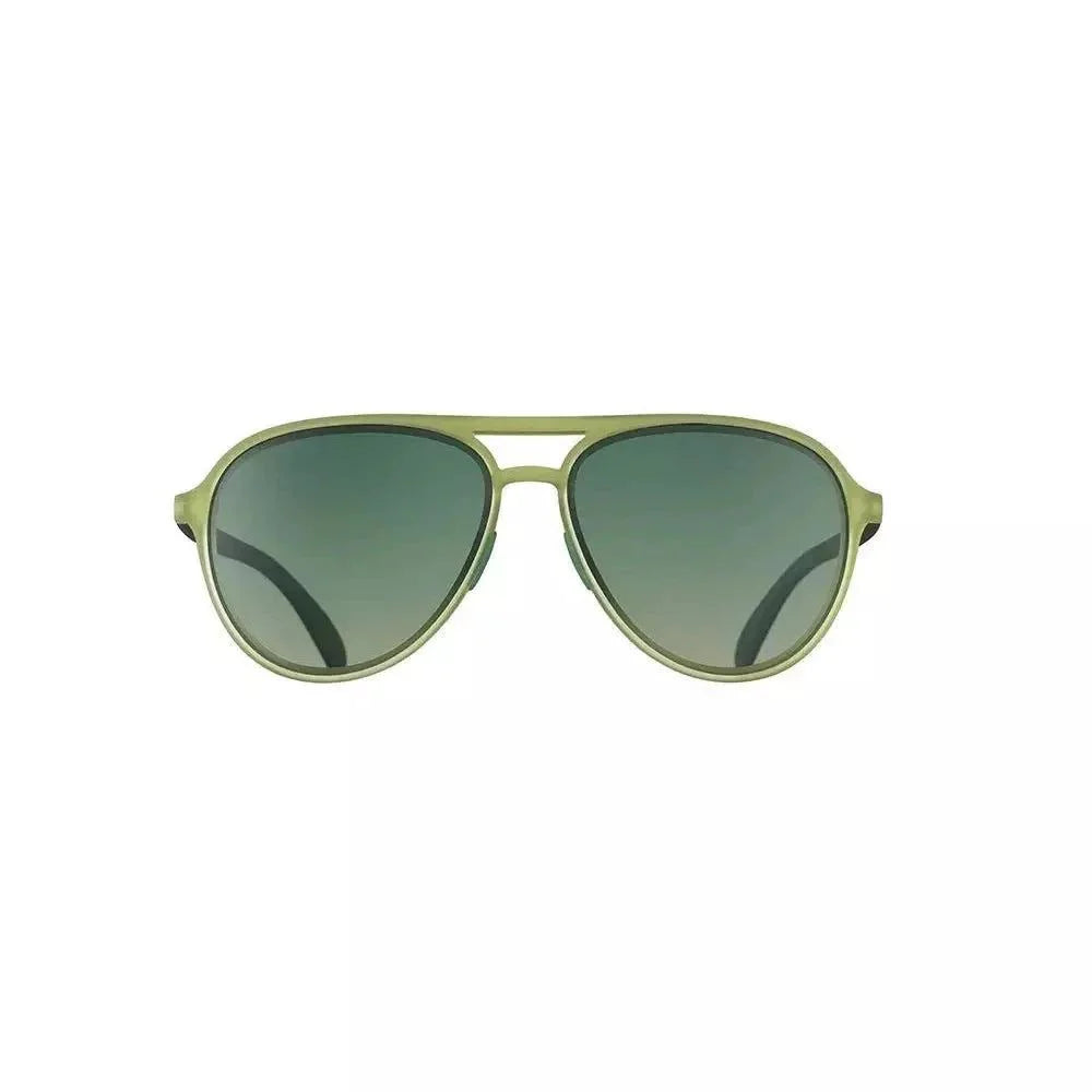 Buzzed On The Tower MACH G polarized sunglasses by Rare Air Discs with sleek black frames and tinted lenses, front view.