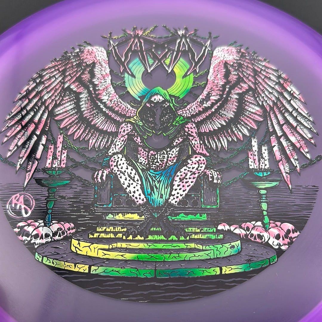 CryZtal Buzzz Karudi the Overseer disc golf disc by Rare Air Discs, featuring vibrant artwork on a clear plastic disc.