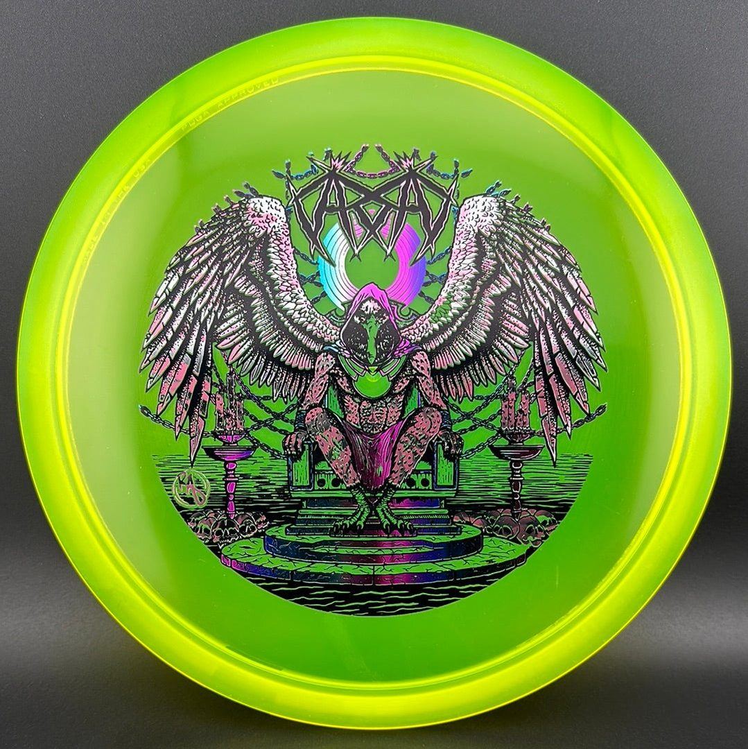 CryZtal Buzzz disc golf disc by Rare Air Discs featuring Karudi the Overseer from Cult of RAD, with vibrant graphic design.