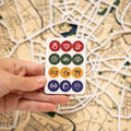 Wooden map pins from Enjoy The Wood, featuring lifestyle icons, used as special event marks on maps for personalized decoration.
