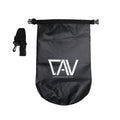 Canyon Adventure Vans CAV waterproof dry bag in black, featuring adjustable strap and roll-top closure for outdoor water protection.