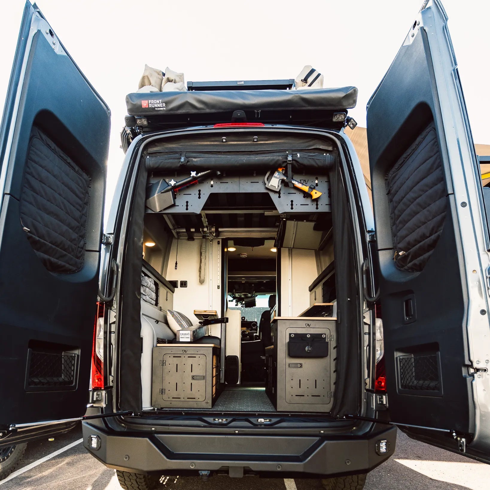 Canyon Adventure Vans CAV branded upper gear panel for Revel 2021-2024, shown in black with mounting details.