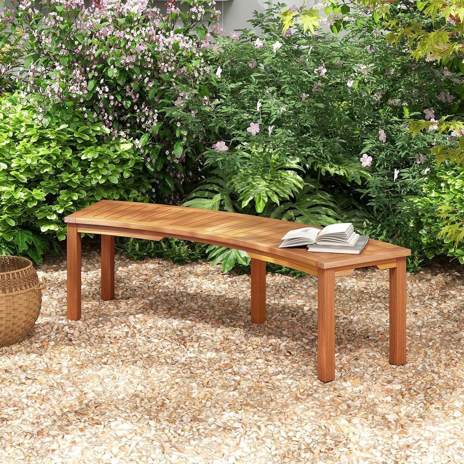 Outdoor 2-person backless wooden garden bench with modern arch design by HomePacific, perfect for outdoor garden seating.