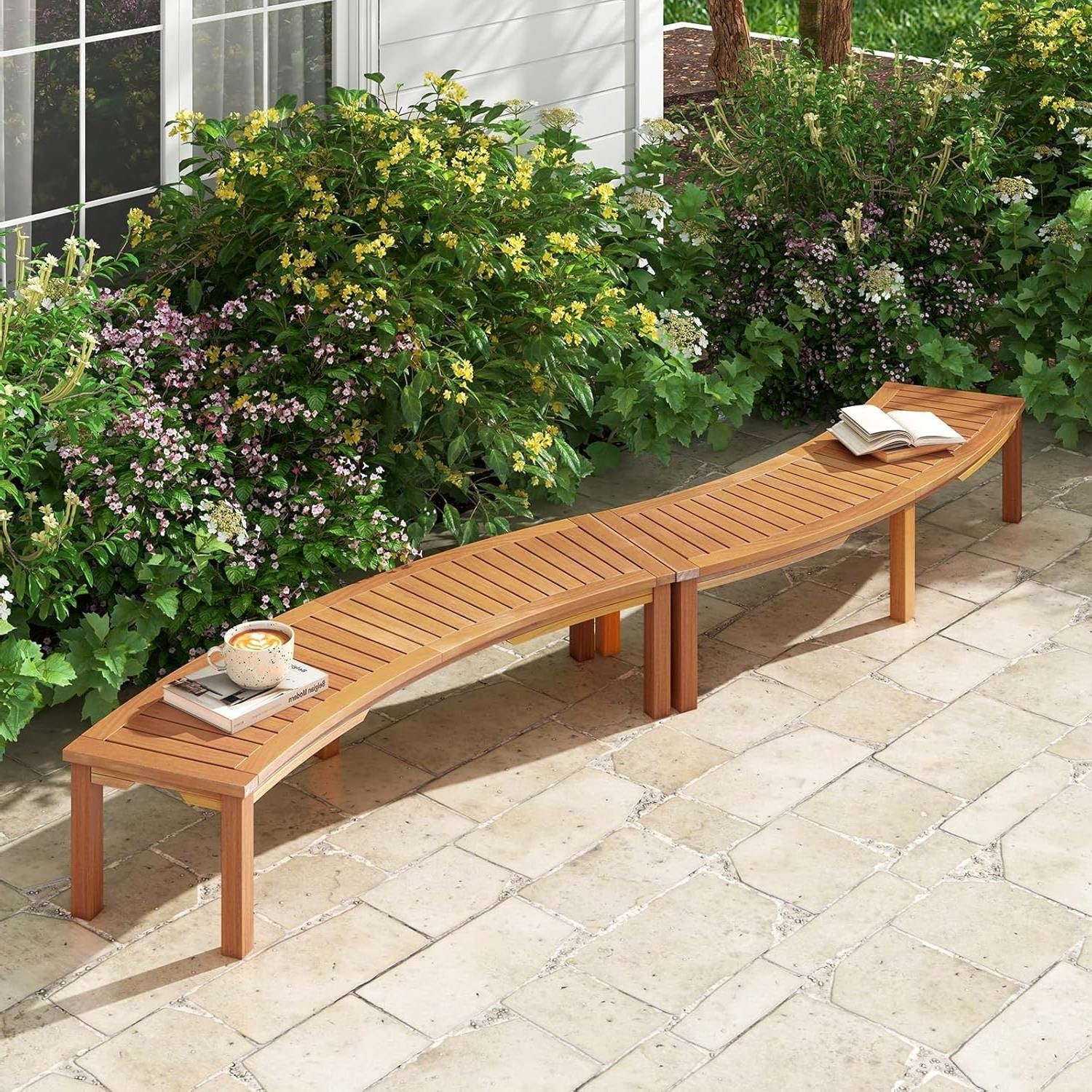 Outdoor wooden garden bench for two with modern arch design, backless and suitable for outdoor use by HomePacific